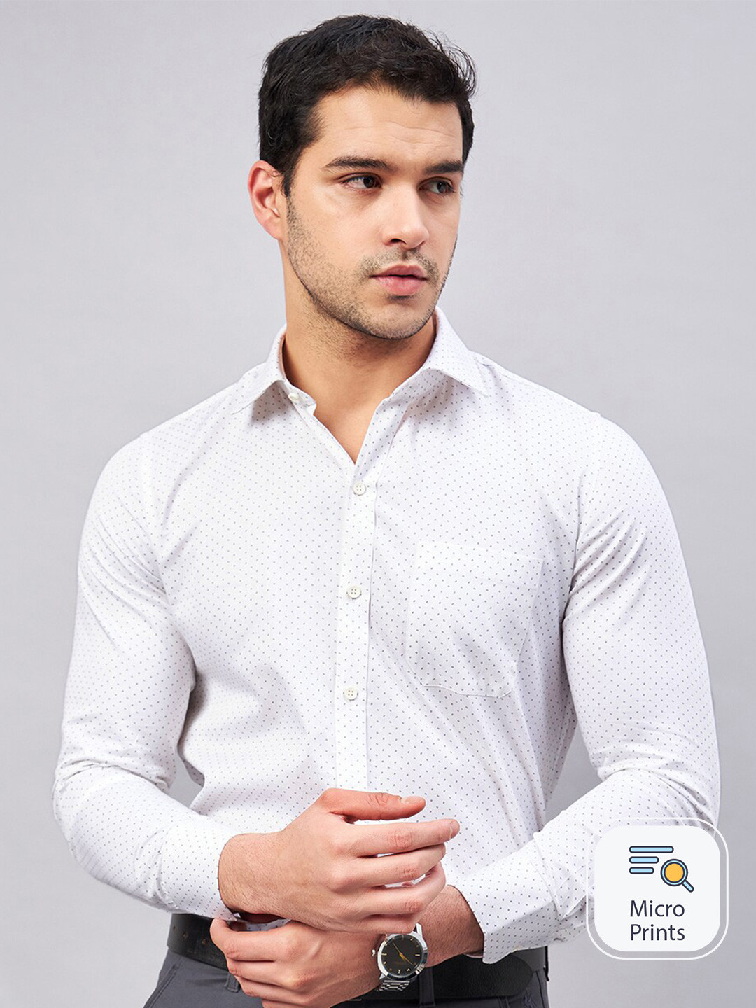 LOUIS STITCH spread collar Long Sleeves Printed Formal Cotton Shirt