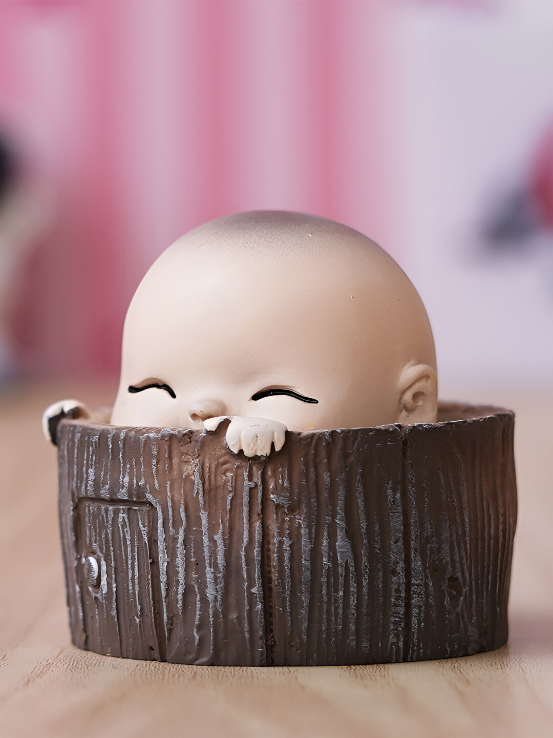 eCraftIndia Brown Cute Little Monk Buddha Statue Decorative Showpiece