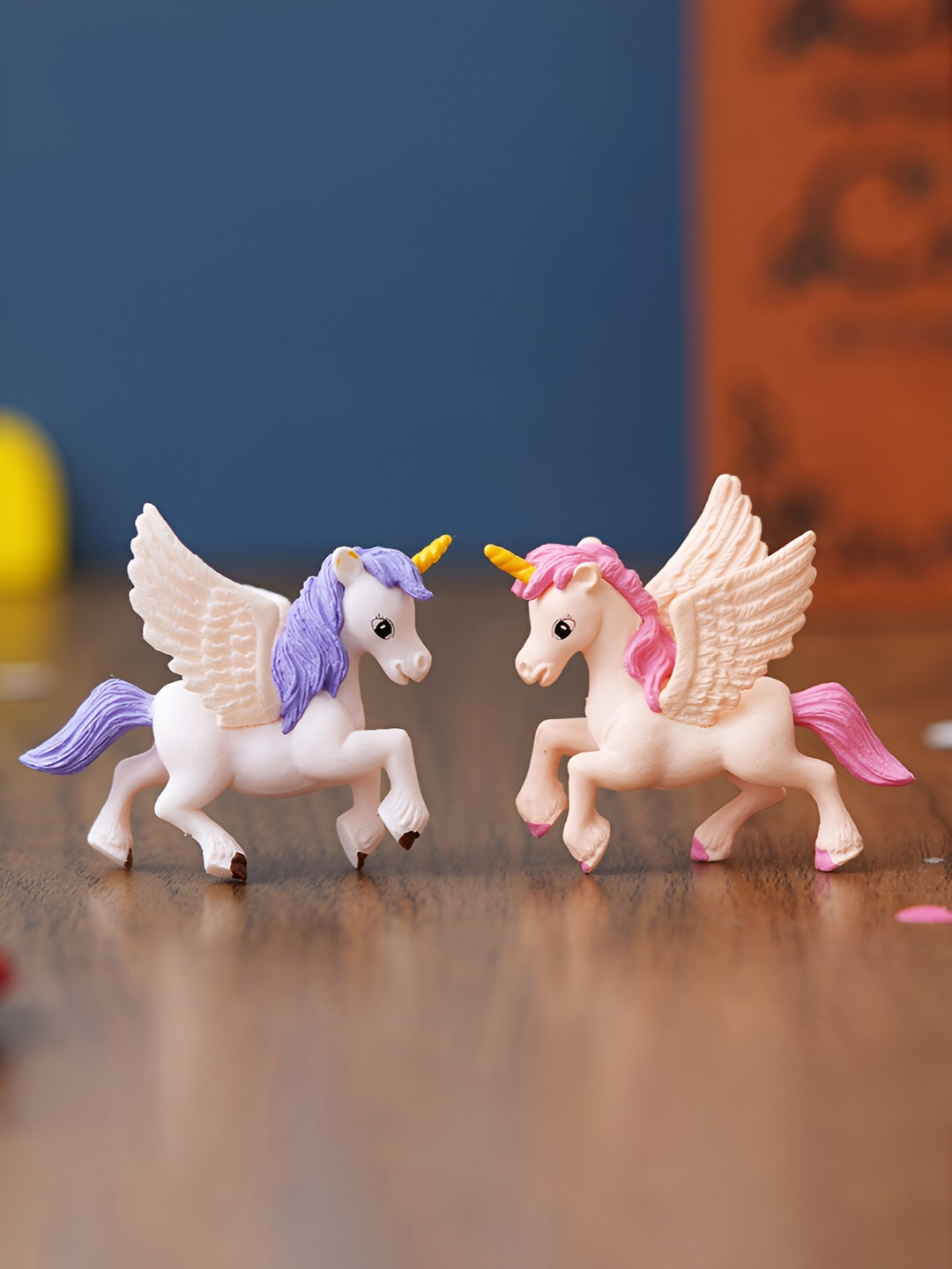 eCraftIndia Miniature Unicorn Horse Pink Polyresin Glossy Living Room Set of 2 Medium Showpieces - 2 Inches