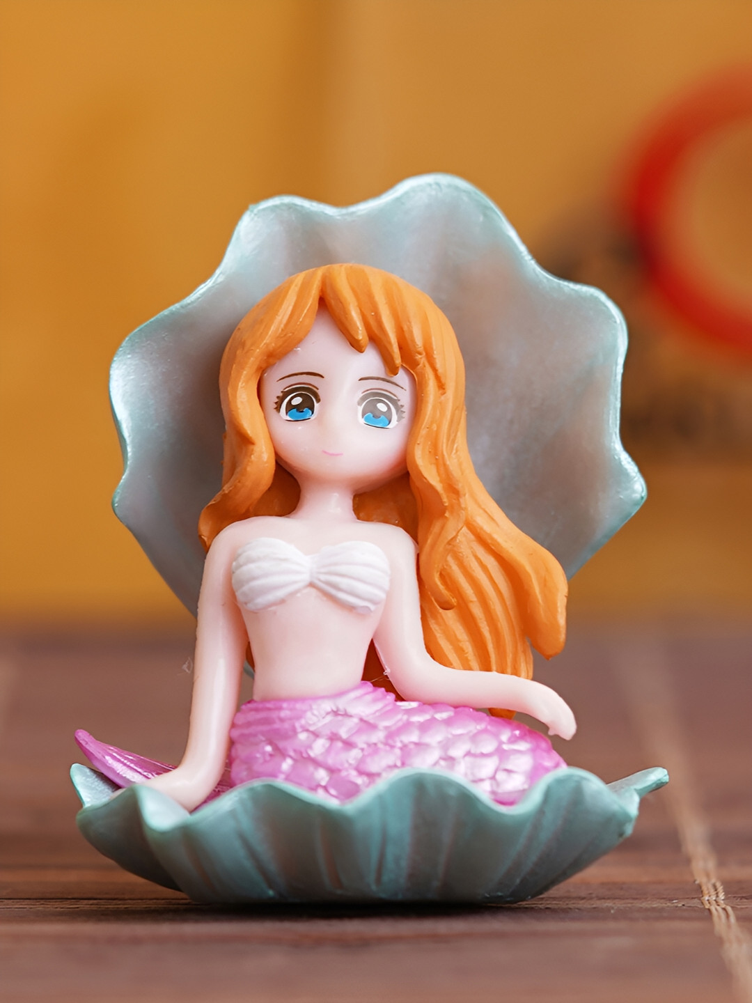 eCraftIndia Little Mermaid Doll in The Seashell Pink Polyresin Glossy Living Room Medium Showpiece - 2.2 Inches