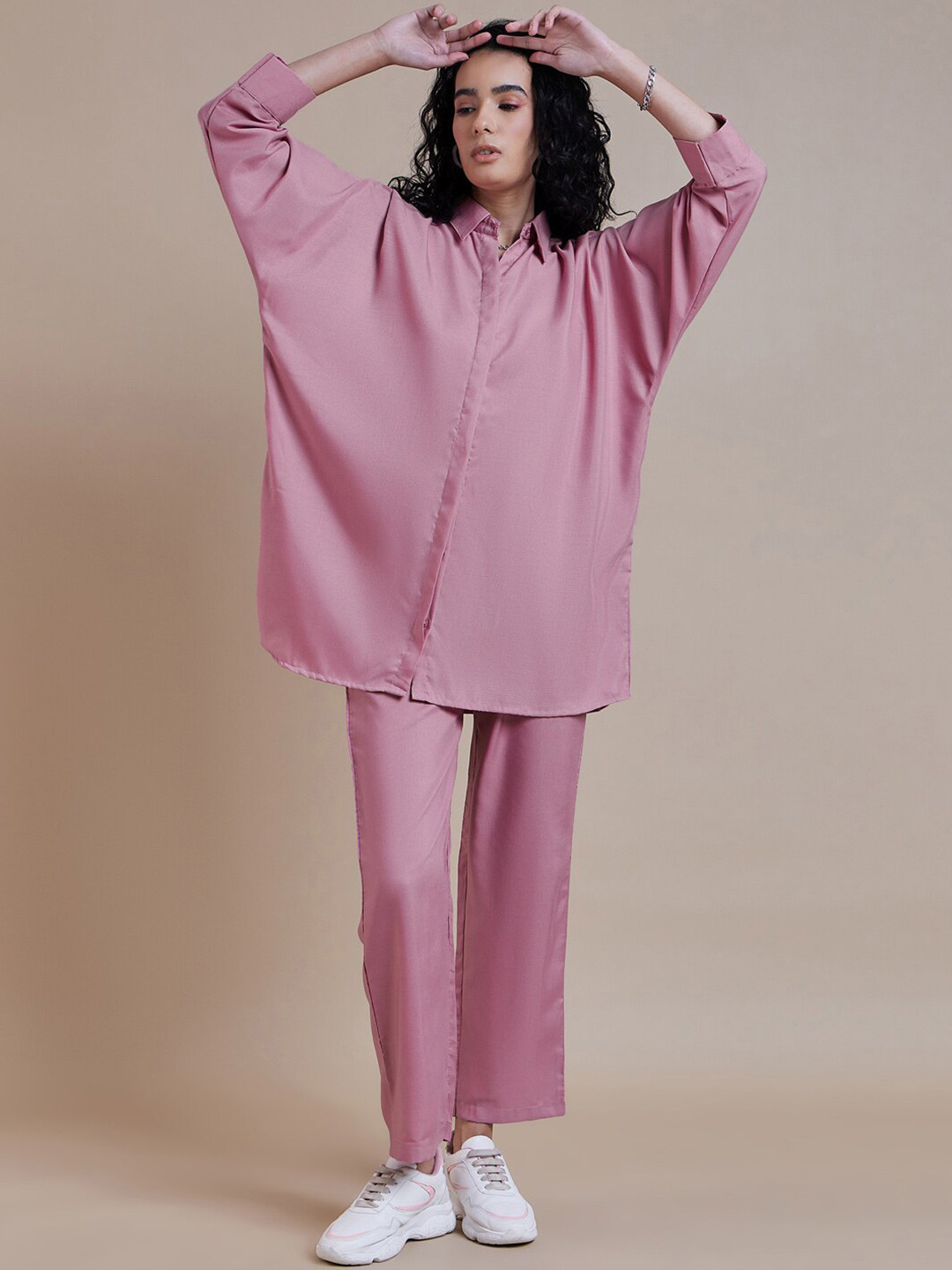 The Roadster Lifestyle Co. Pink Shirt Collar Shirt With Trousers