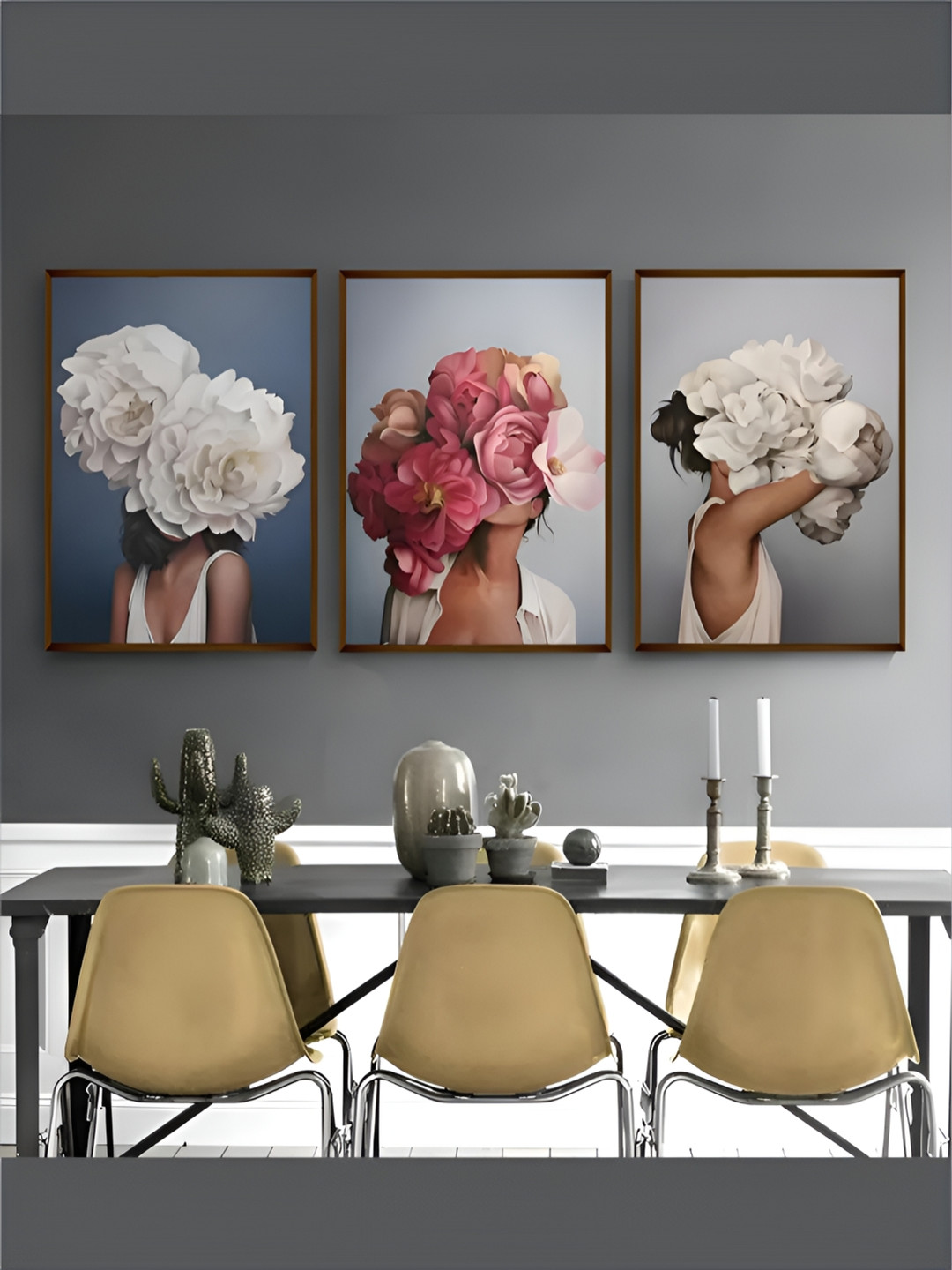 The Art House Brown & White 3 Pieces Abstract Wooden Wall Arts