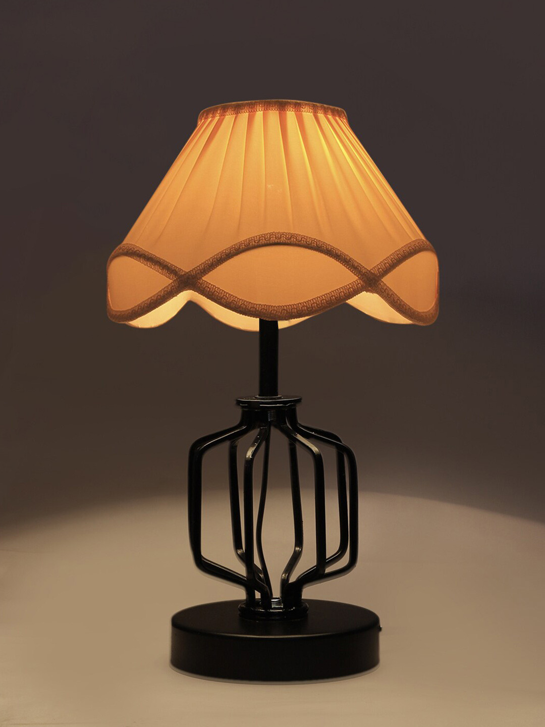 Devansh Off White & Black Cotton Frustum Shaped Table Lamp