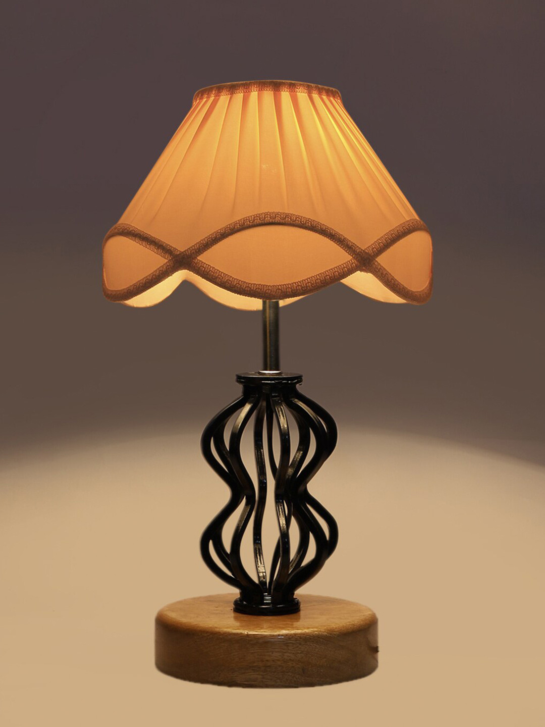 Devansh Black & Beige Iron Frustum Table Lamp With Iron Black Base