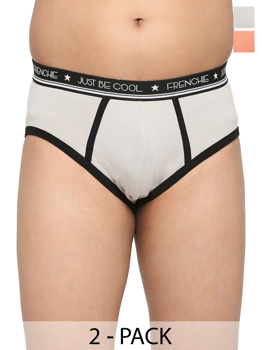 FRENCHIE Boys Pack Of 2 Mid-Rise Cotton Briefs FR-BF-U1907-1X5-LGray-Peach-XS