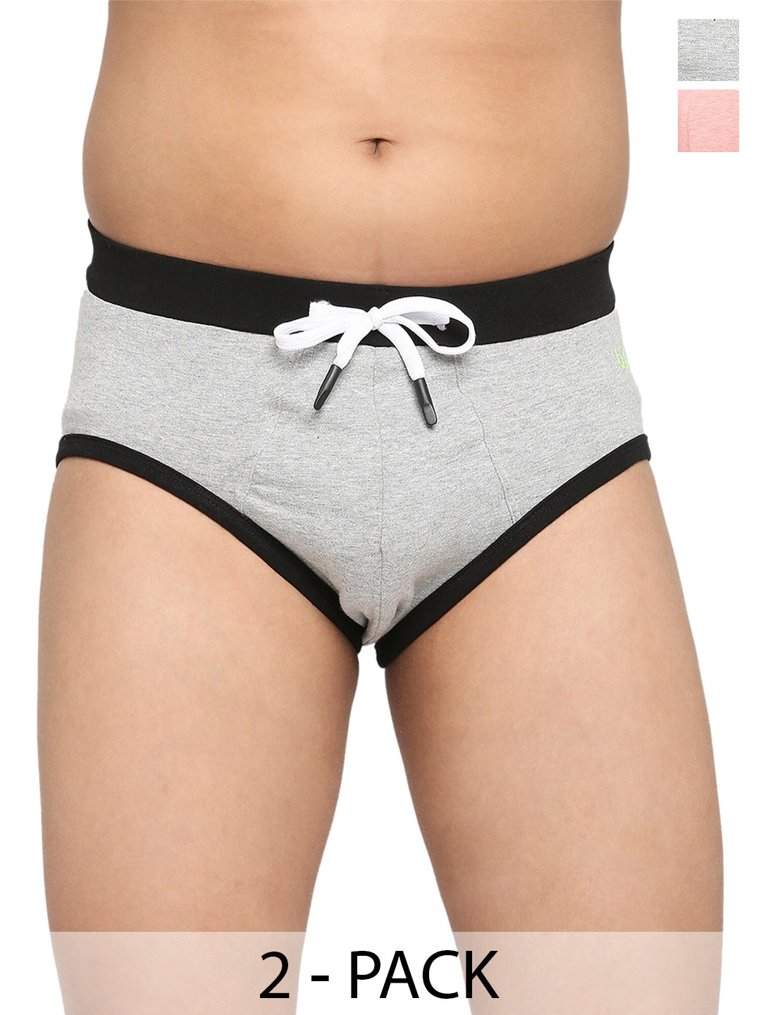 FRENCHIE Boys Pack Of 2 Cotton Basic Briefs  FR-BF-U1913-1X5-LGray-Pink-XS