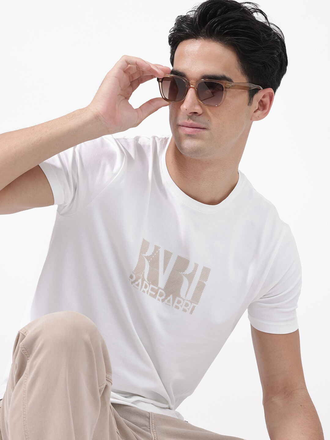 RARE RABBIT Men Luno Typography Printed Slim Fit Round Neck Cotton T-Shirt