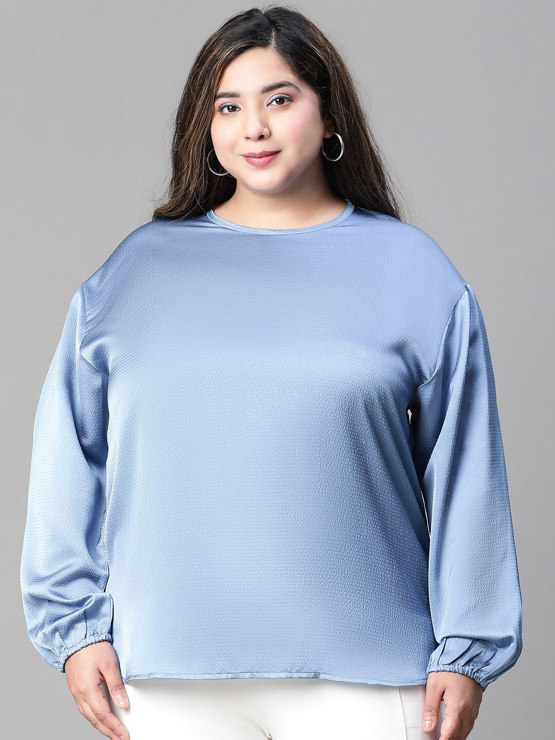 Oxolloxo Plus Size Puff Sleeve Top