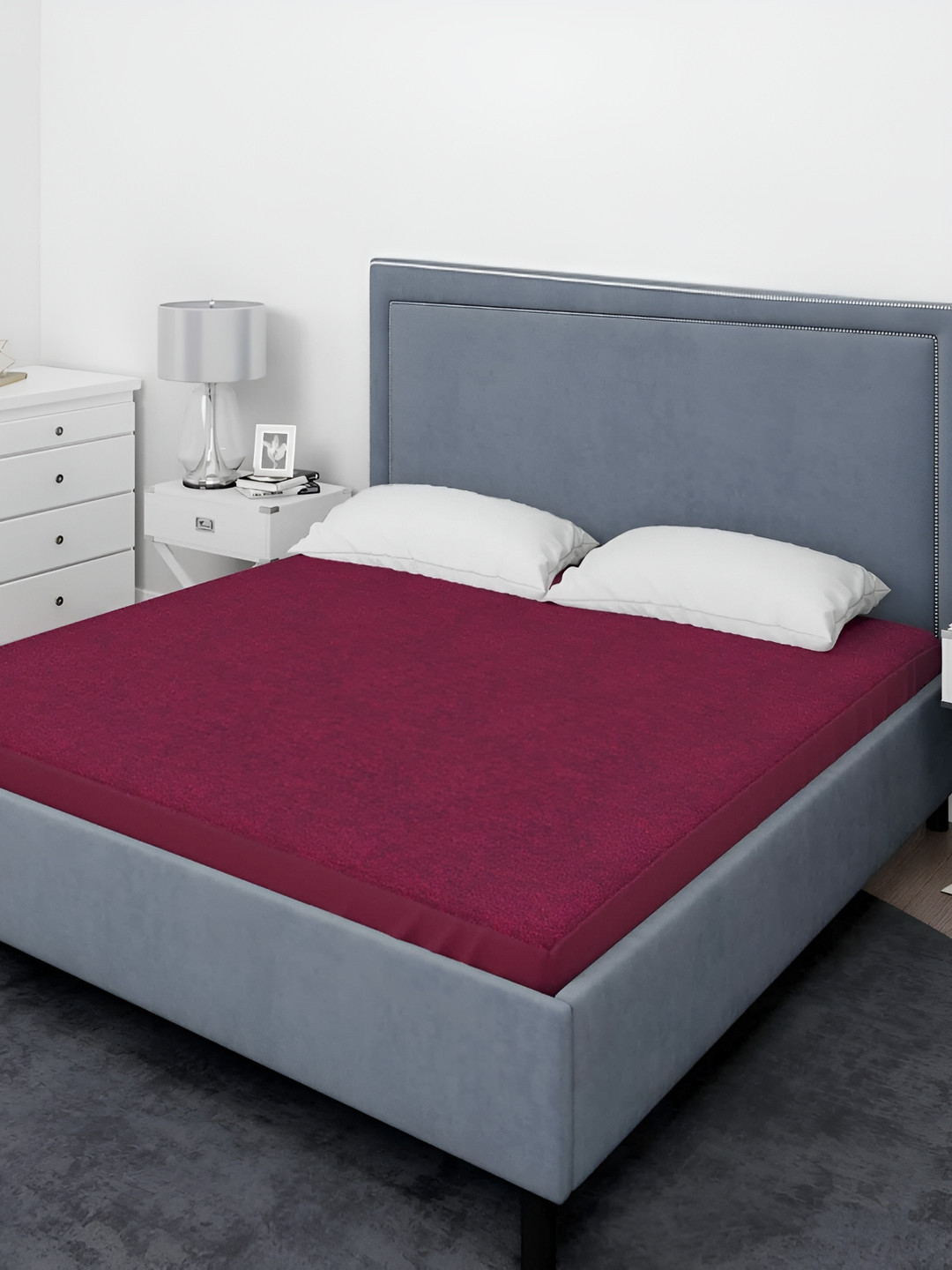 RF RELAXFEEL Maroon Cotton Water Resistant Fitted King Size Mattress Protector