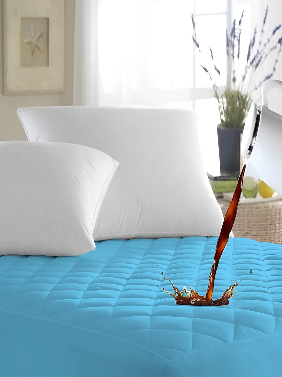 RF RELAXFEEL Blue Cotton Fitted King Size Water Resistant Mattress Protector