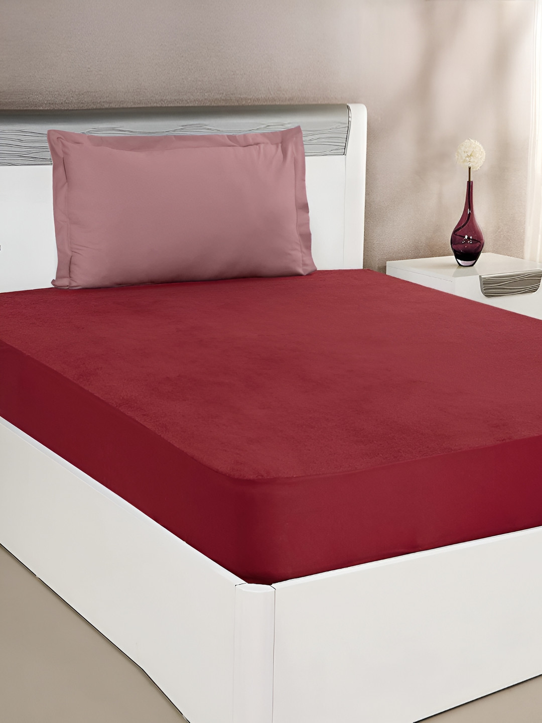 RF RELAXFEEL Red Fitted King Size Cotton Water Resistant Mattress Protector
