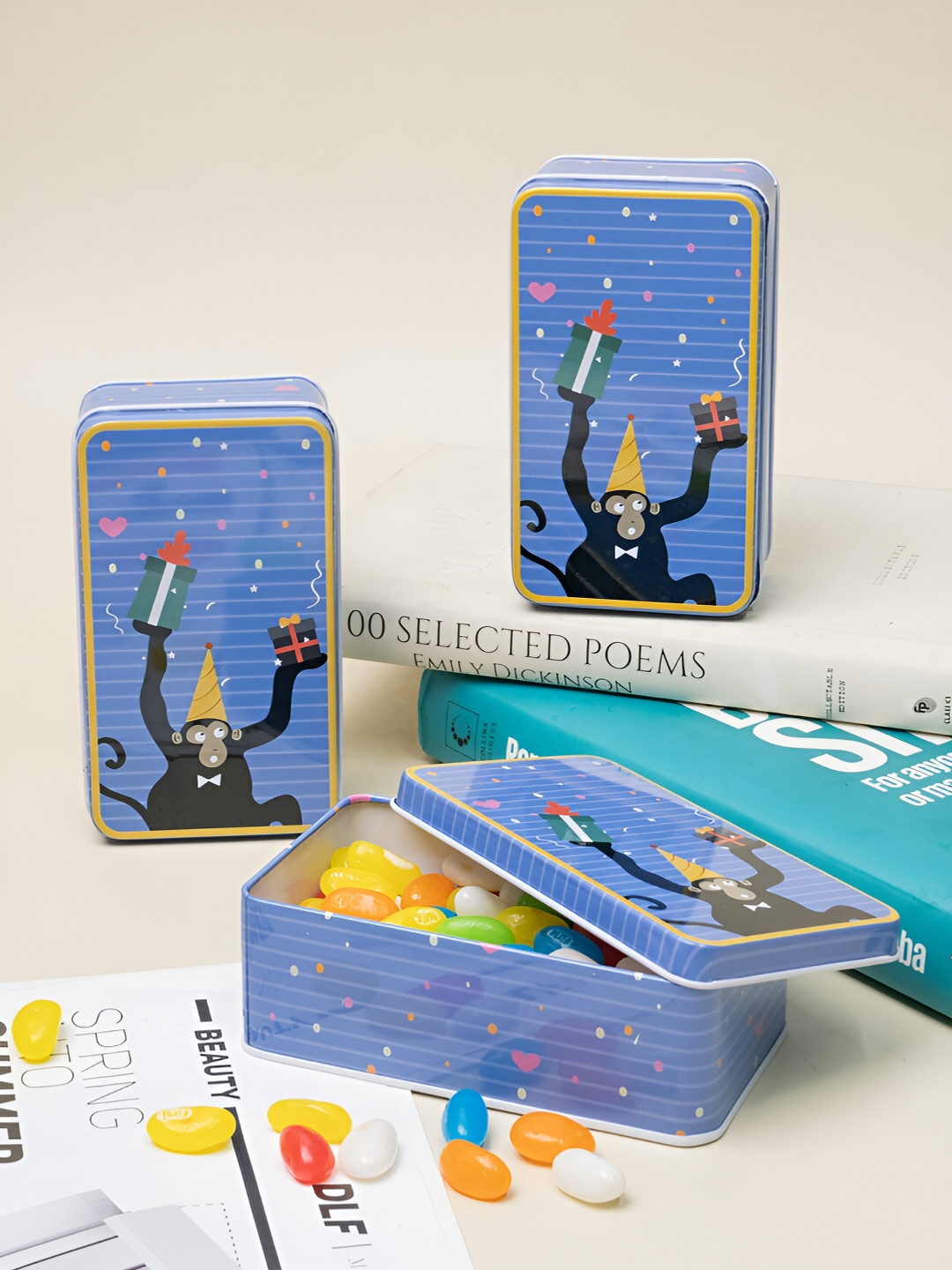 Market99 Blue Cartoon Characters Metal Dishwasher Safe 3 Piece Flip Top Graduated Container-1.4L