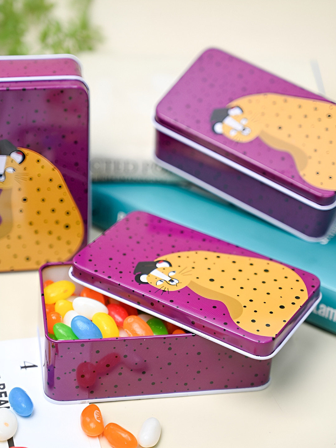 Market99 Purple Animal Print Metal Dishwasher Safe 3 Piece Flip Top Graduated Container