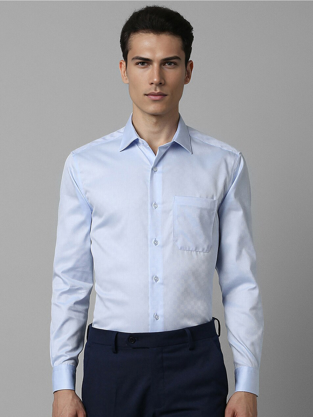 Louis Philippe Textured Spread Collar Long Sleeves Chest Pocket Cotton Formal Shirt