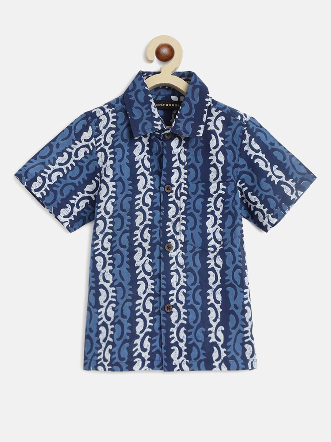 charkhee Boys Smart Opaque Ethnic Motif Block Printed Cotton Shirt