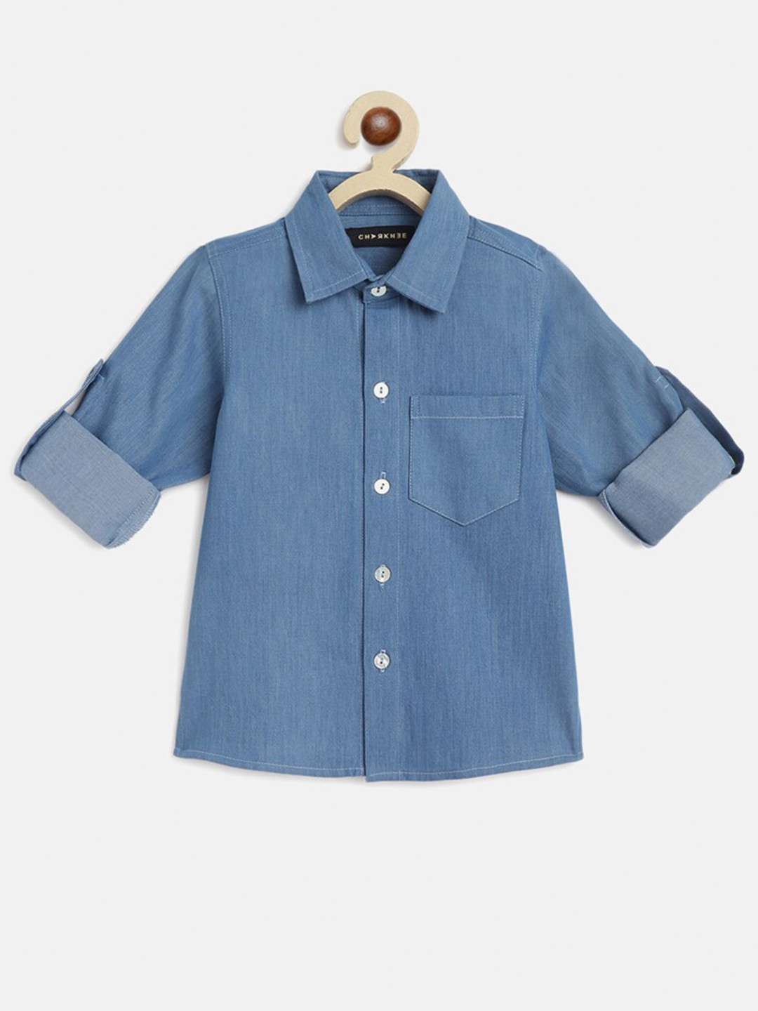charkhee Boys Smart Opaque Roll Up Sleeves Denim Shirt