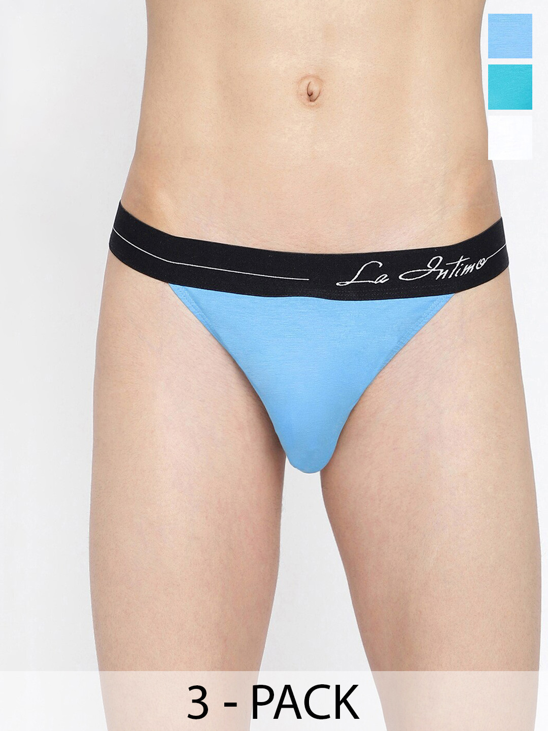 La Intimo Pack of 3 Outer-Elastic Anti Microbial Thong Briefs LITH010C