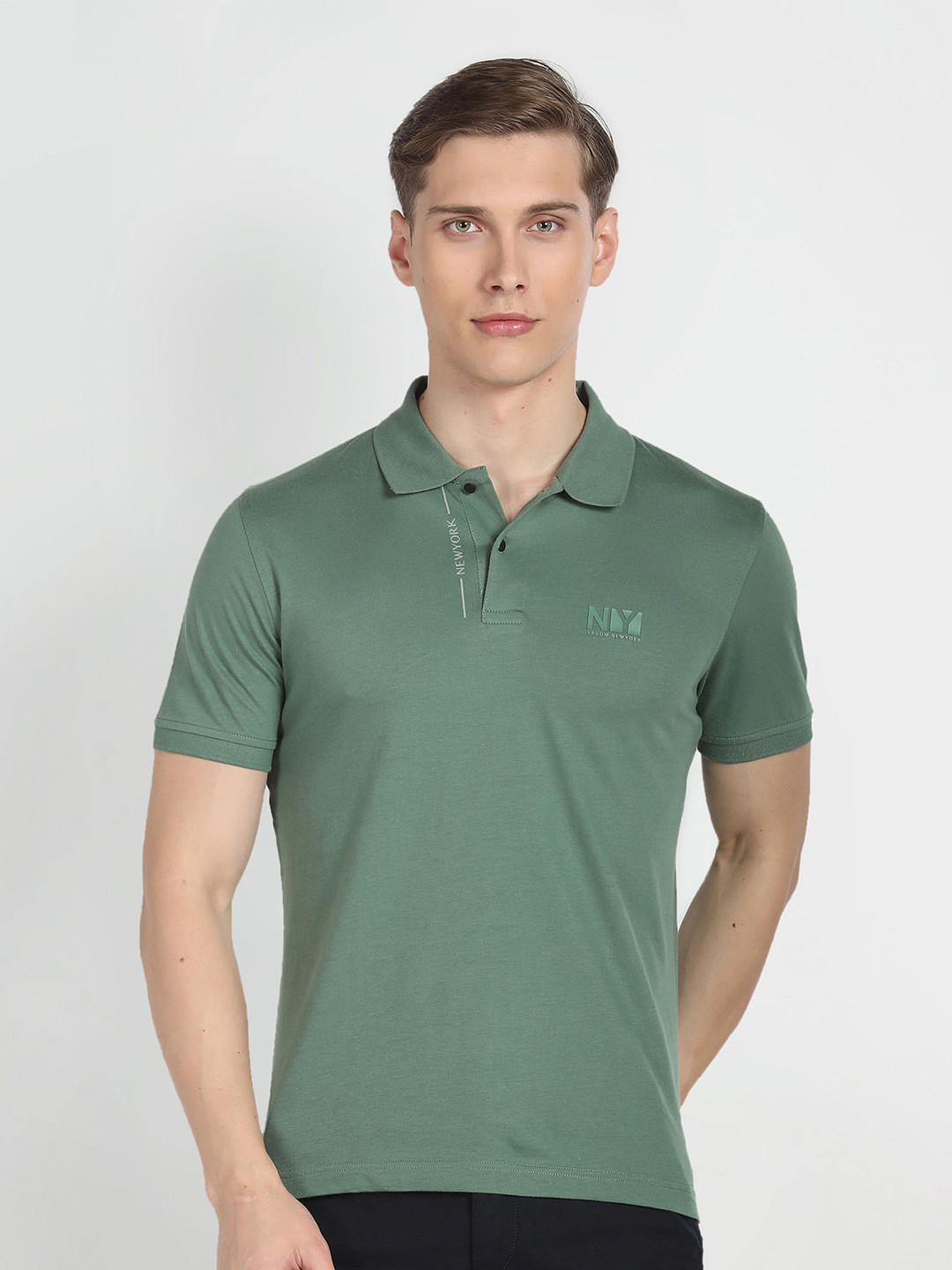 Arrow New York Polo Collar Short Sleeves Applique Cotton T-shirt