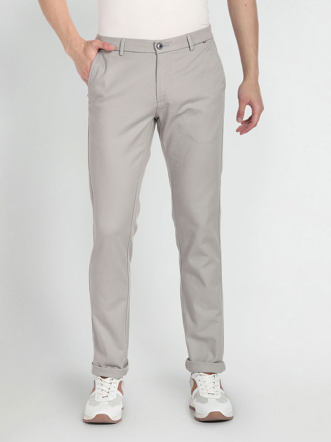 Arrow Sport Mens Cotton Slim Fit Low-Rise Flat-Front Regular Trousers