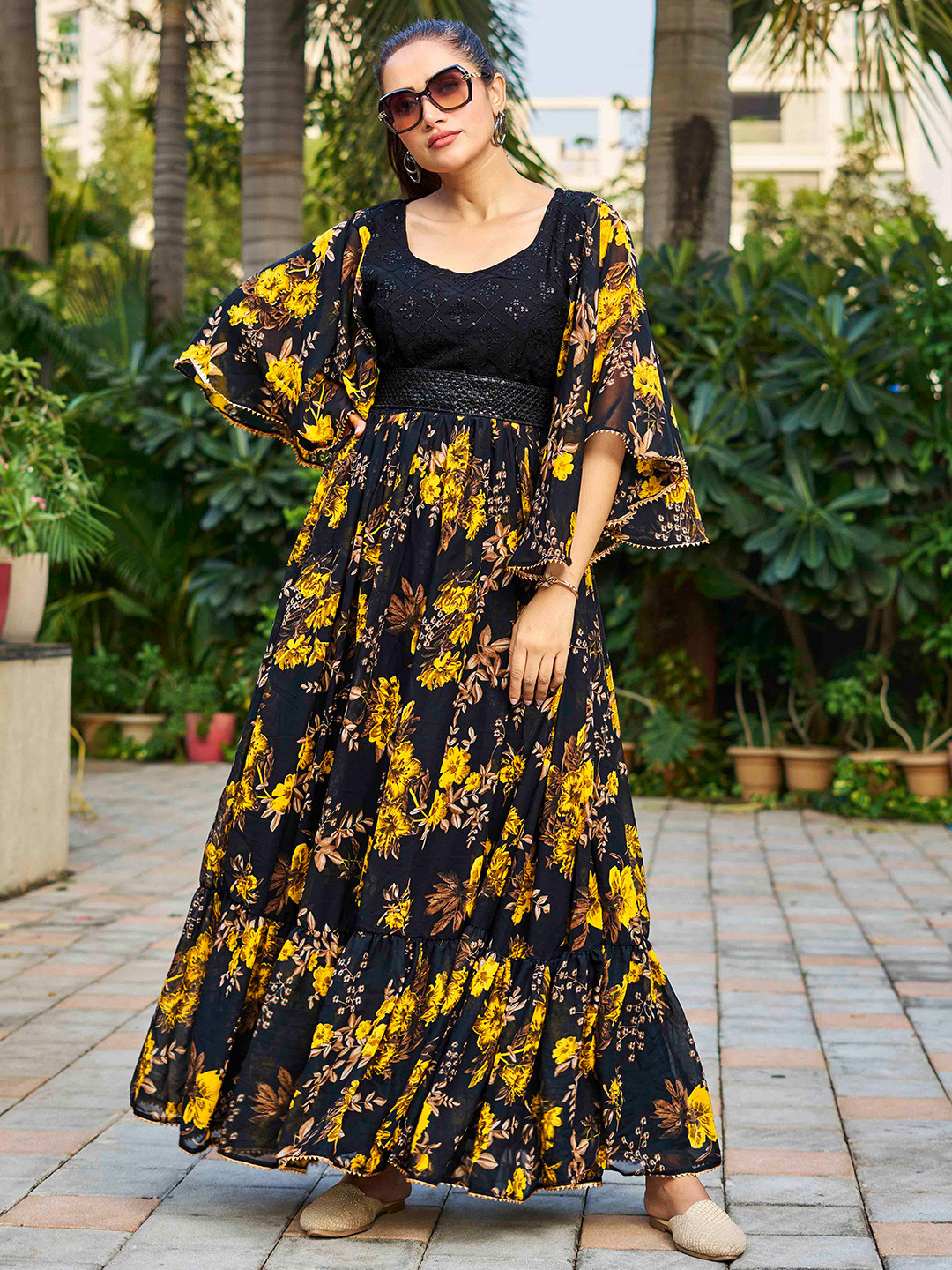 Chandbaali Floral Printed Fit & Flared Maxi Ethnic Dress