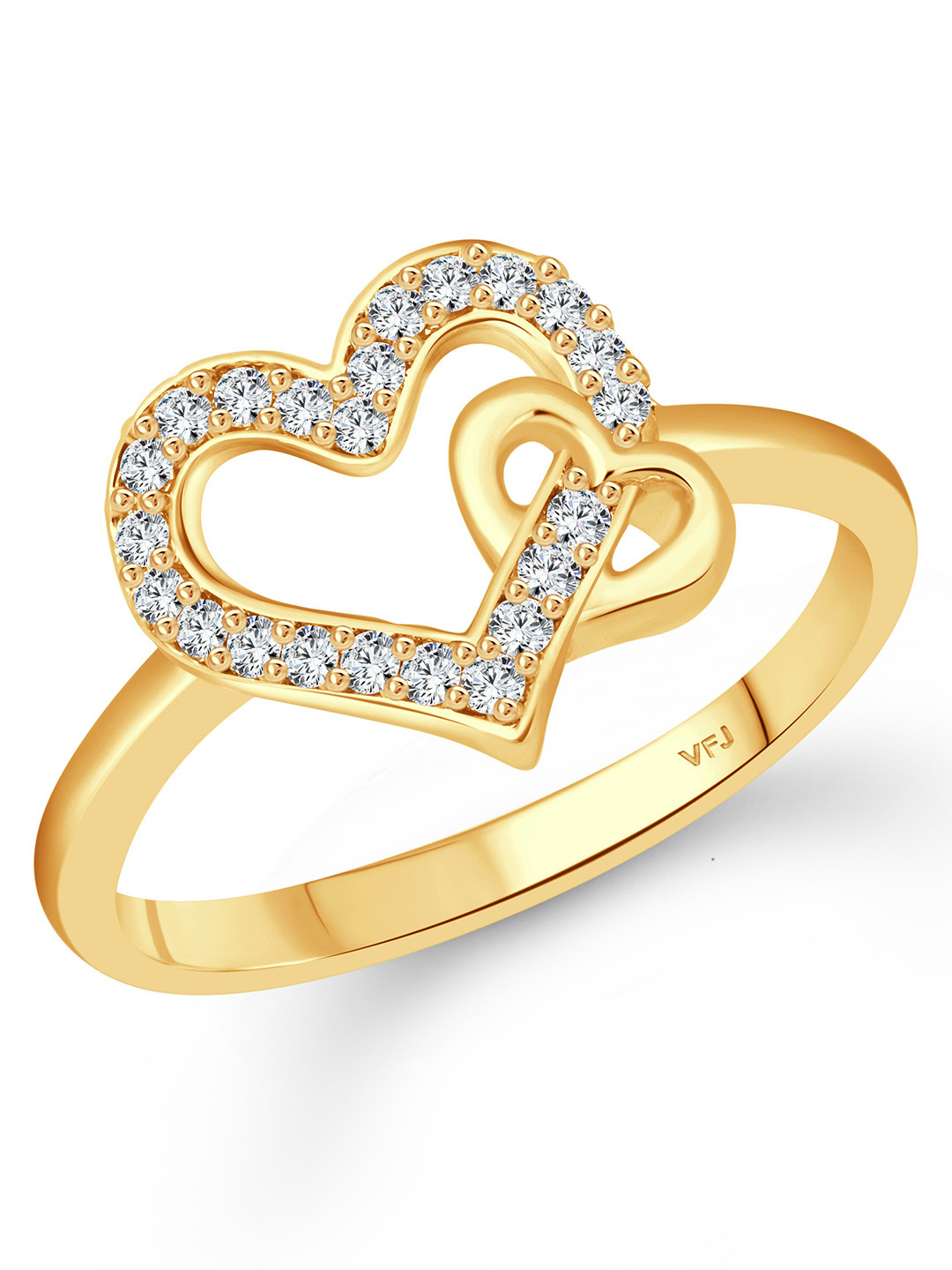 Vighnaharta Gold-Plated Cubic Zirconia-Stone Studded Heart Design Finger Ring