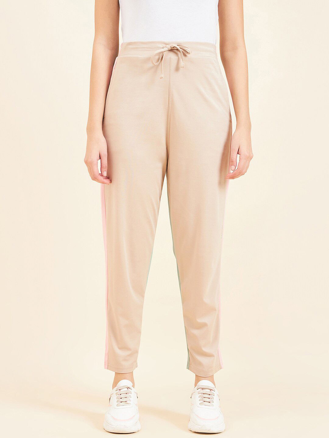 Sweet Dreams Beige Mid-Rise Track Pants