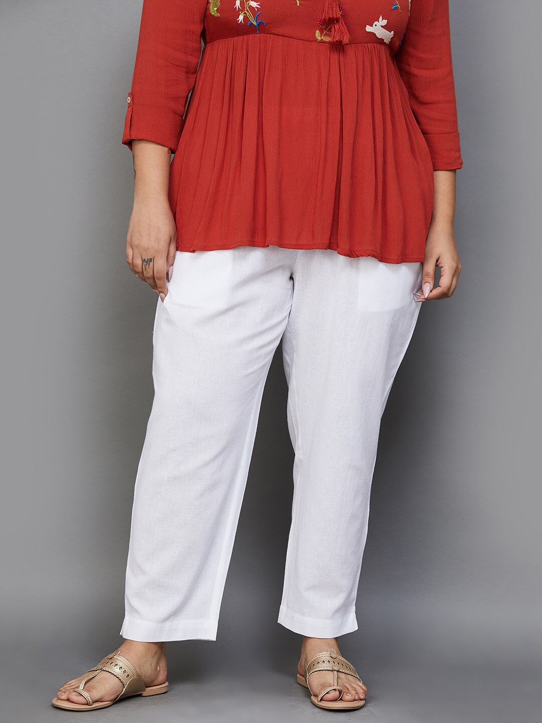 Buy Moiree By Lifestyle Women Plus Size Mid Rise Cotton Trousers