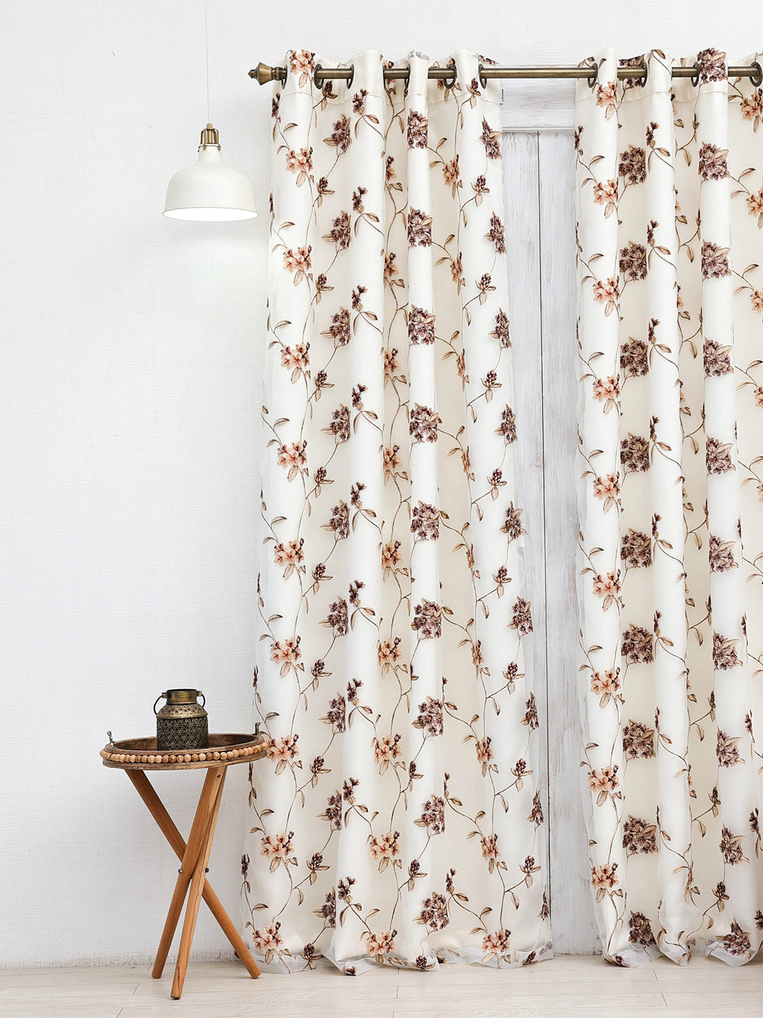 Ariana Brown & White Floral Black Out Door Curtain