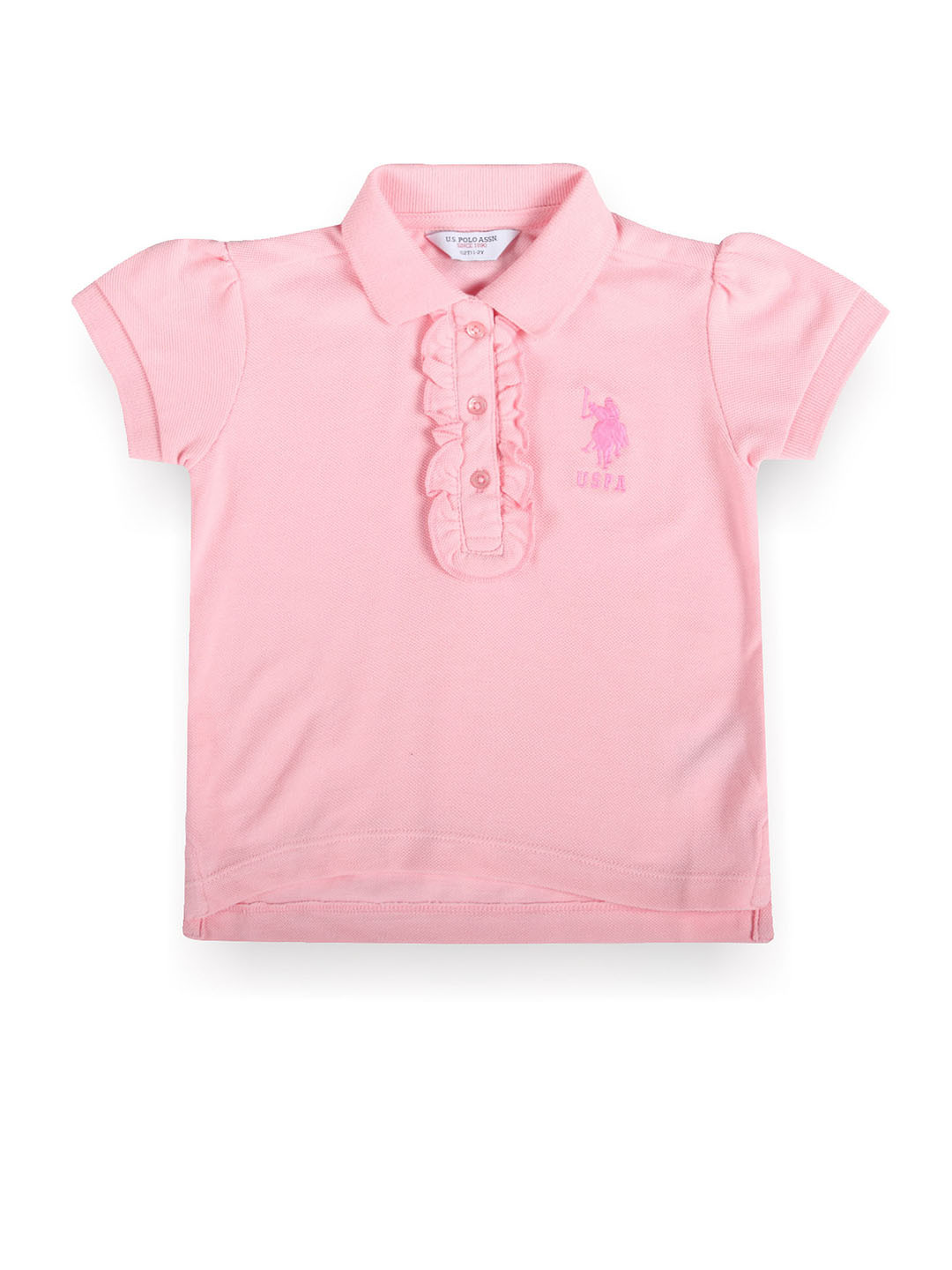U.S. Polo Assn. Kids Girls Polo Collar Ruffled Cap Sleeves Cotton Regular T-shirt