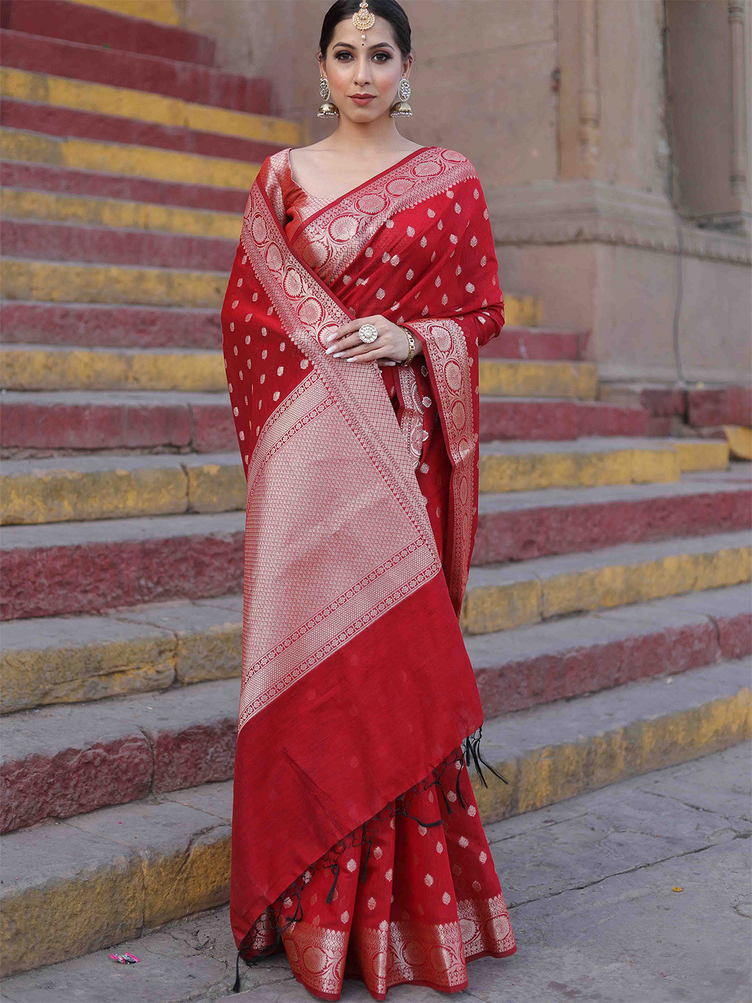 Banarasee Ethnic Motifs Woven Design Zari Banarasi Saree