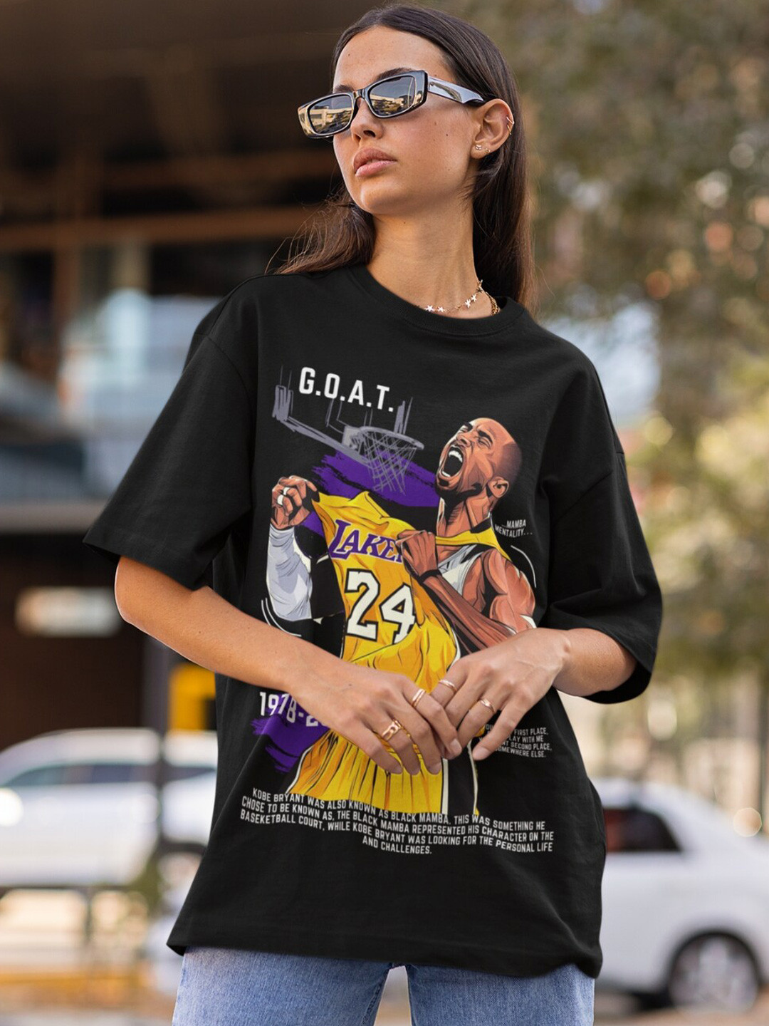 CAPTCHA Kobe Bryant Basketball Printed Drop-shoulder Pure Cotton Oversized Tshirt