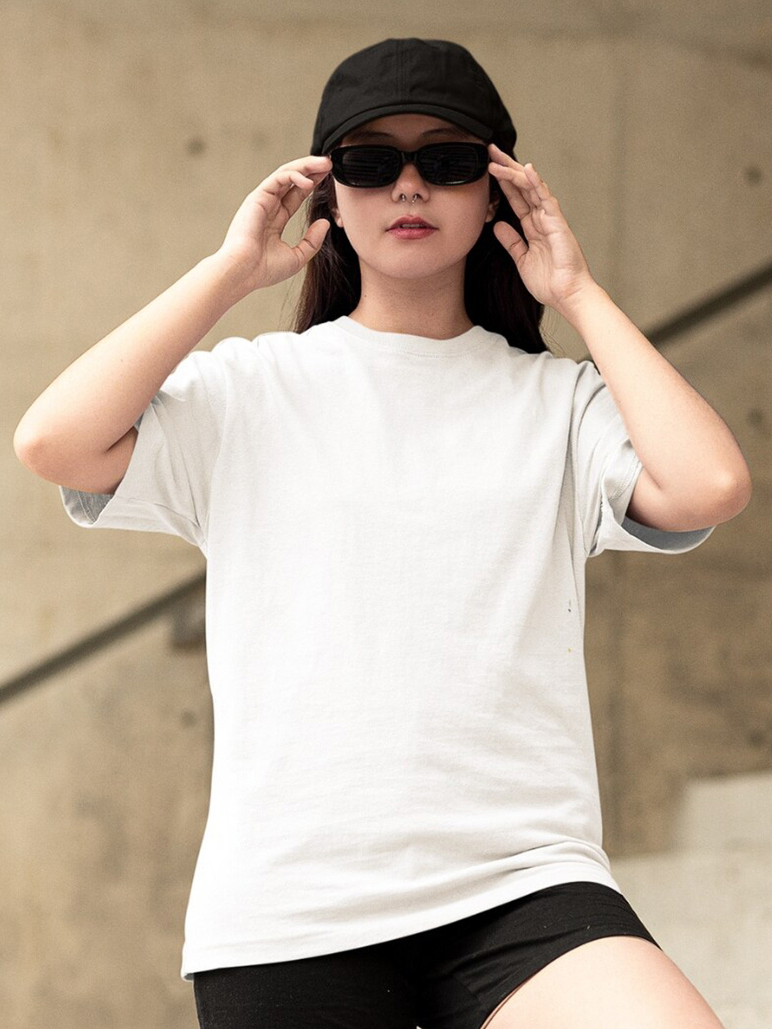 CAPTCHA Solid White  Drop-shoulder Pure Cotton Oversized Tshirt