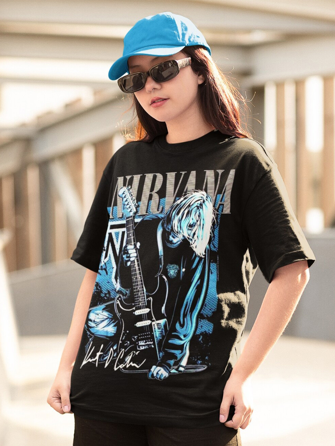 CAPTCHA Nirvana band Printed Drop-shoulder Pure Cotton Oversized Tshirt