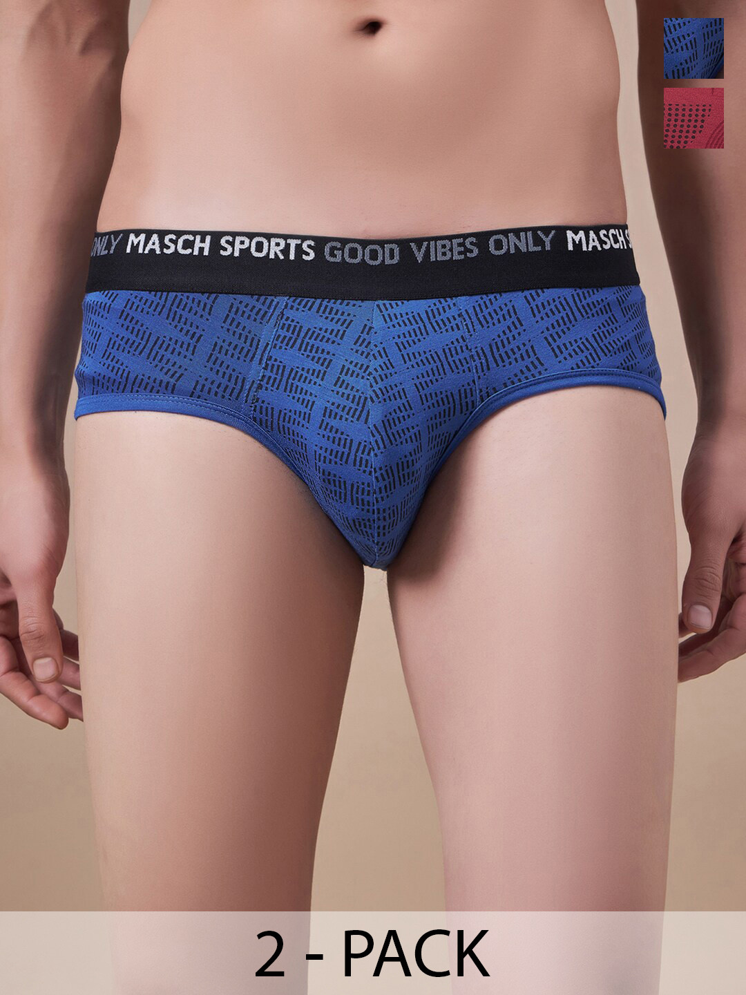 Masch Sports Pack Of 2 Printed Basic Briefs BRF-2-PRT-ET-RED-BLU