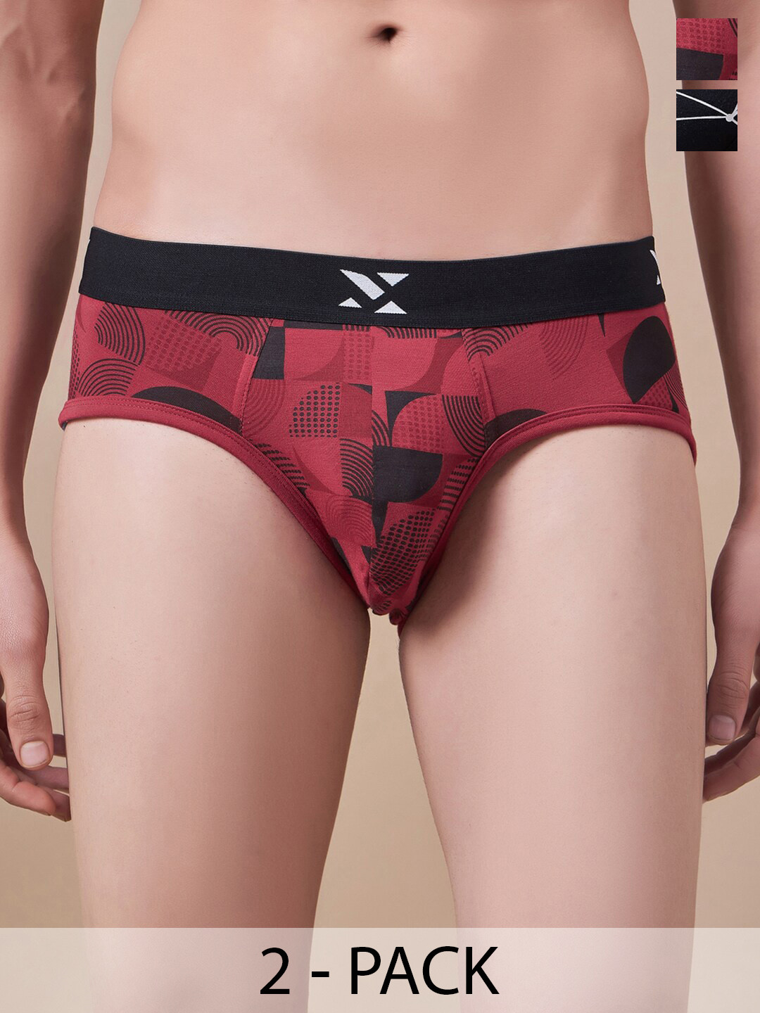 Masch Sports Pack Of 2 Geometric Printed Anti Microbial Briefs BRF-2-PRT-EI-RED-ET-BLK