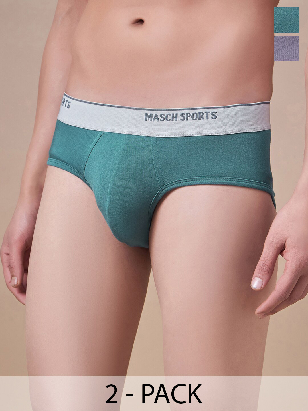 Masch Sports Pack Of 2 Men Mid -Rise Anti-MicrobialBasic Briefs BRF-2-SOL-ET-GRN-GRY