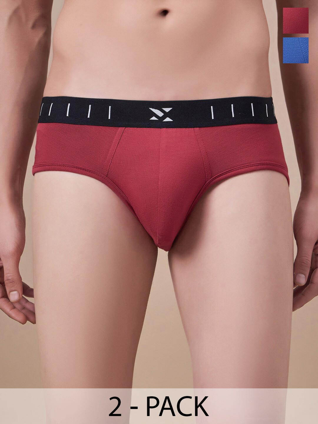 Masch Sports Pack Of 2 Low Rise Anti Microbial Basic Briefs BRF-2-SOL-EI-RED-BLU