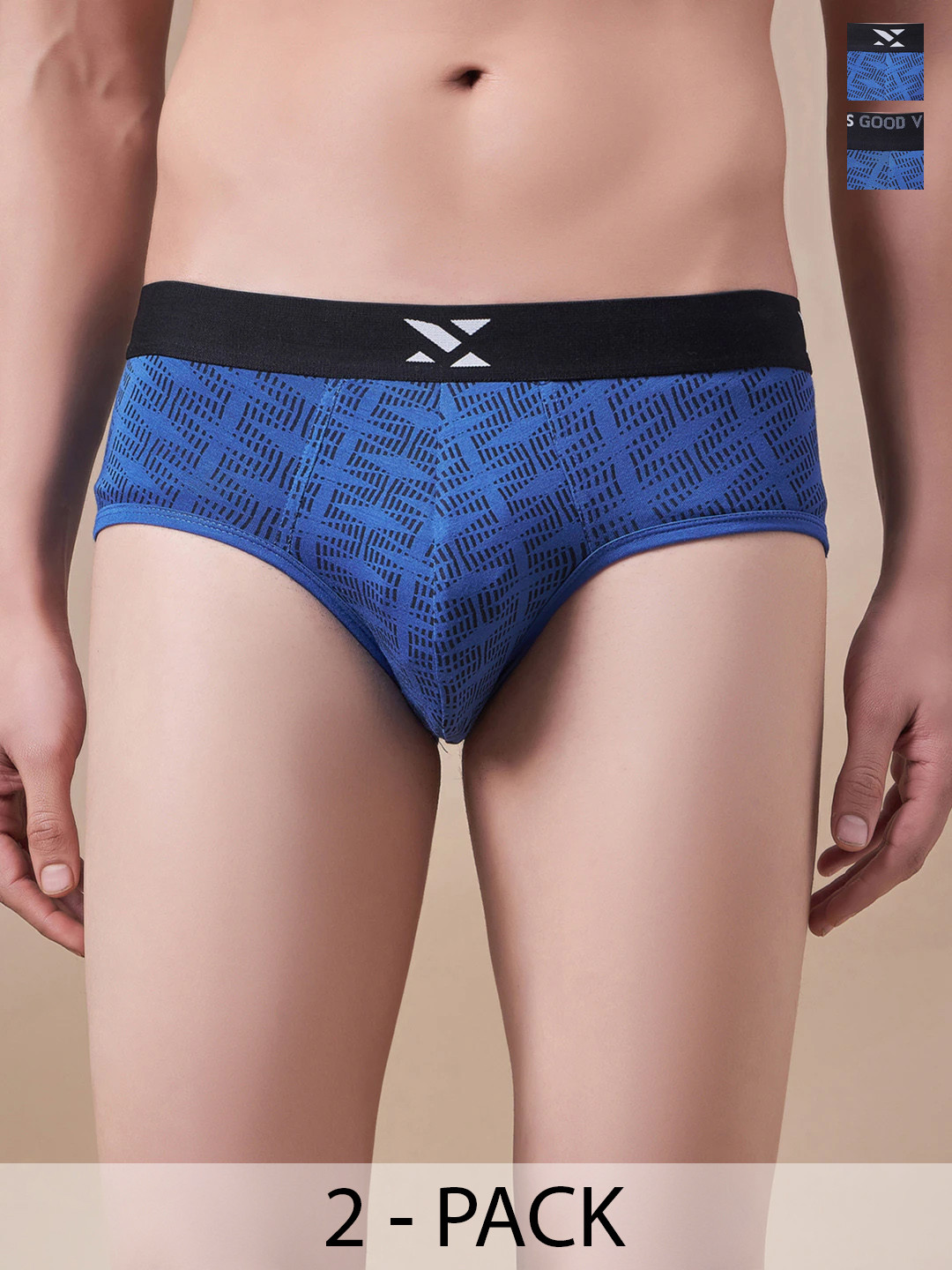 Masch Sports Pack Of 2 Geometric Printed Basic Briefs BRF-2-PRT-EI-BLU-ET-BLU