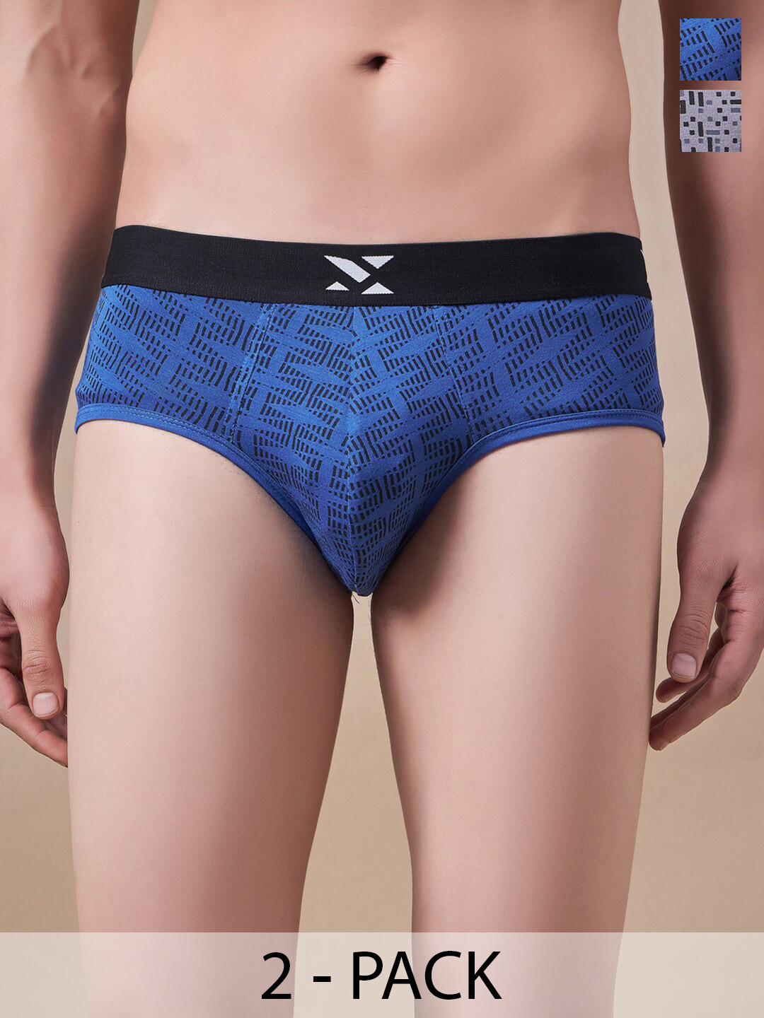 Masch Sports Pack Of 2 Geometric Printed Anti Microbial Basic Briefs BRF-2-PRT-EI-BLU-GRY
