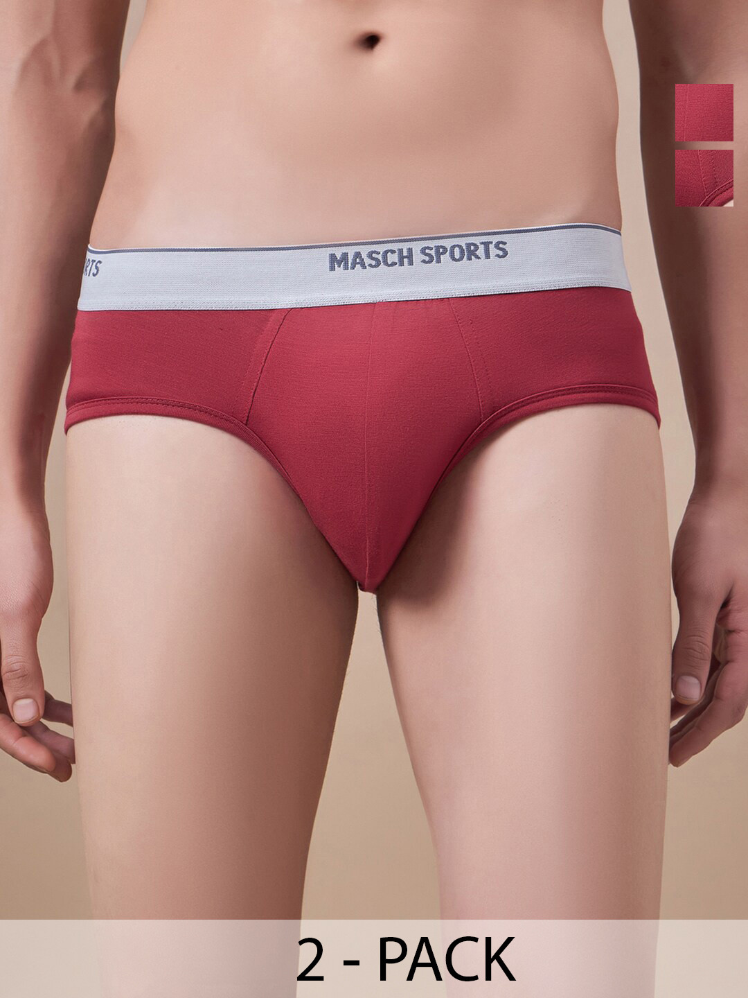 Masch Sports Pack Of 2 Antimicrobial Basic Briefs BRF-2-SOL-ET-RED-RED