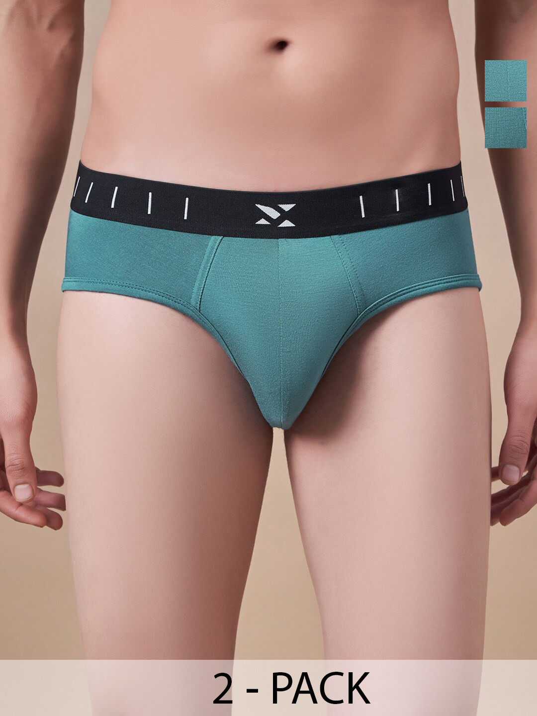 Masch Sports Pack Of 2 Antimicrobial Basic Briefs BRF-2-SOL-EI-GRN-ET-GRN