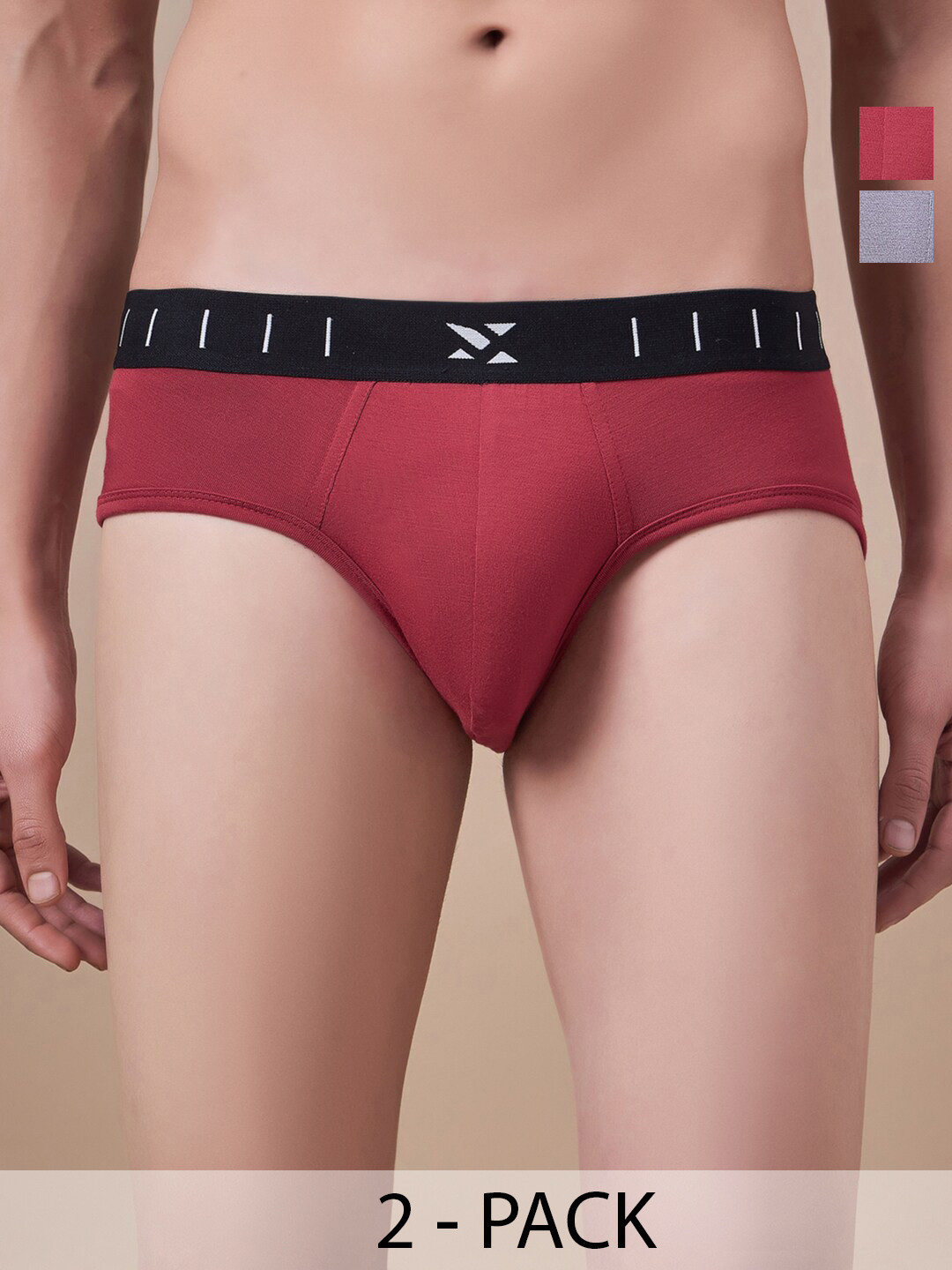 Masch Sports Pack Of 2 Antimicrobial Basic Briefs BRF-2-SOL-EI-RED-GRY