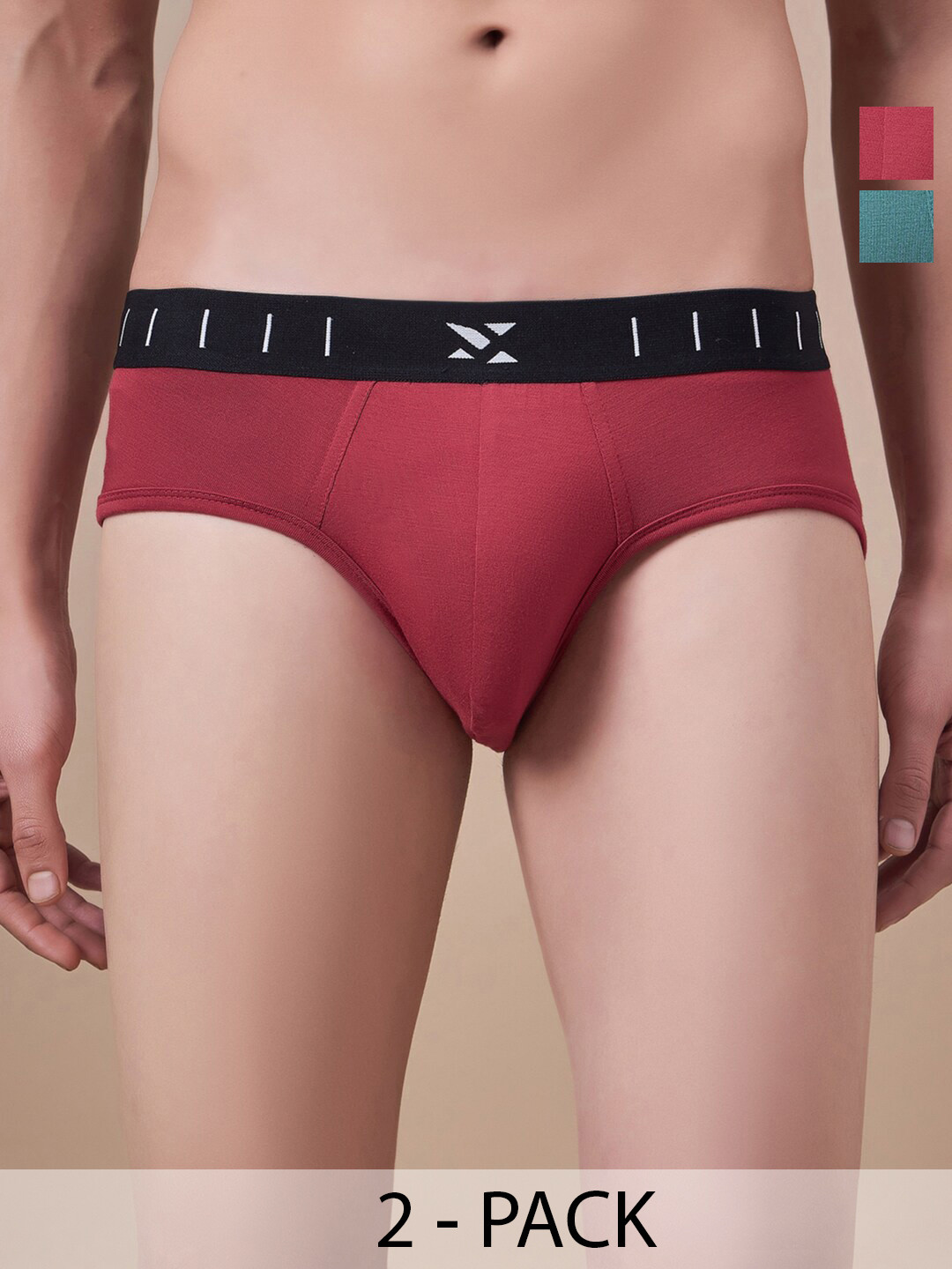 Masch Sports Pack Of 2 Antimicrobial Basic Briefs BRF-2-SOL-EI-RED-ET-GRN