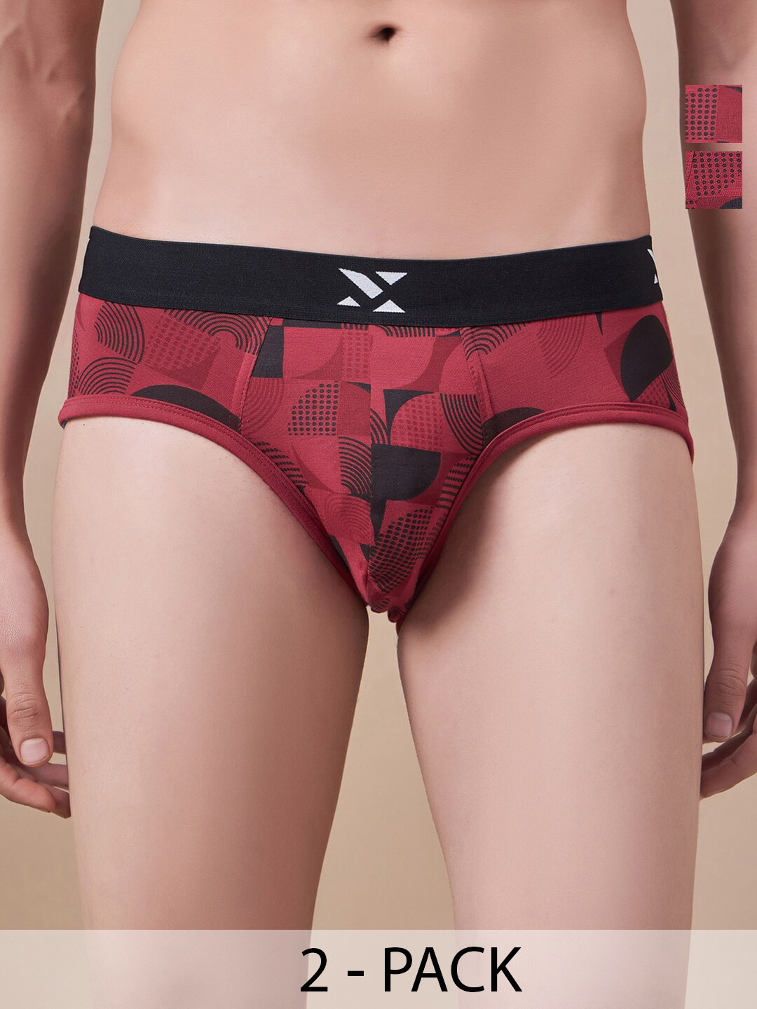 Masch Sports Pack Of 2 Printed Anti Microbial Basic Briefs BRF-2-PRT-EI-RED-ET-RED