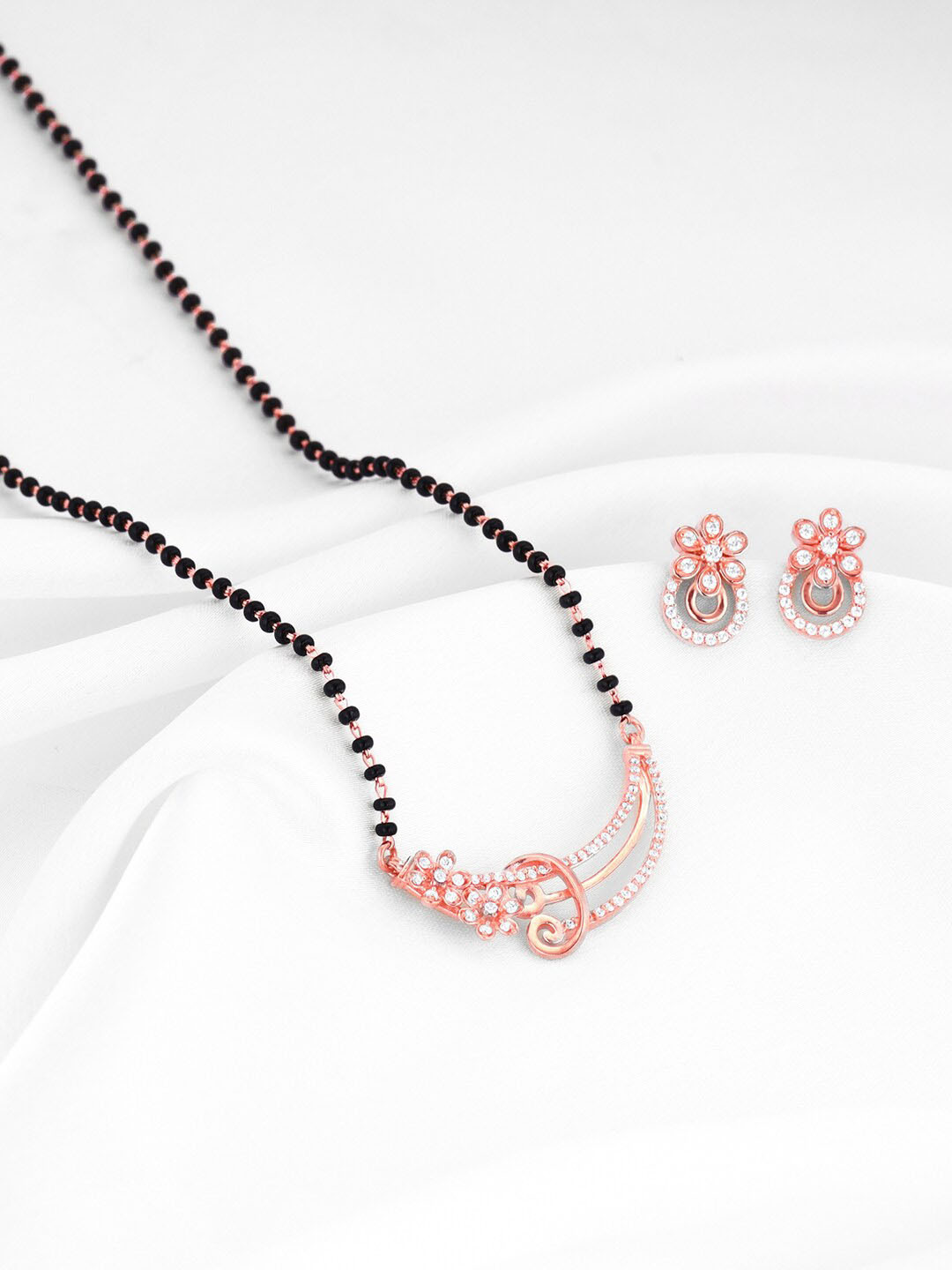 GIVA 925 Sterling Silver Rose Gold-Plated Stone-Studded Mangalsutra Set