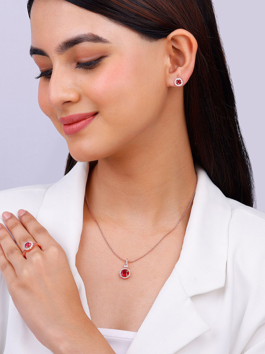 GIVA Rose Gold-Plated Stone-Studded Jewellery Set