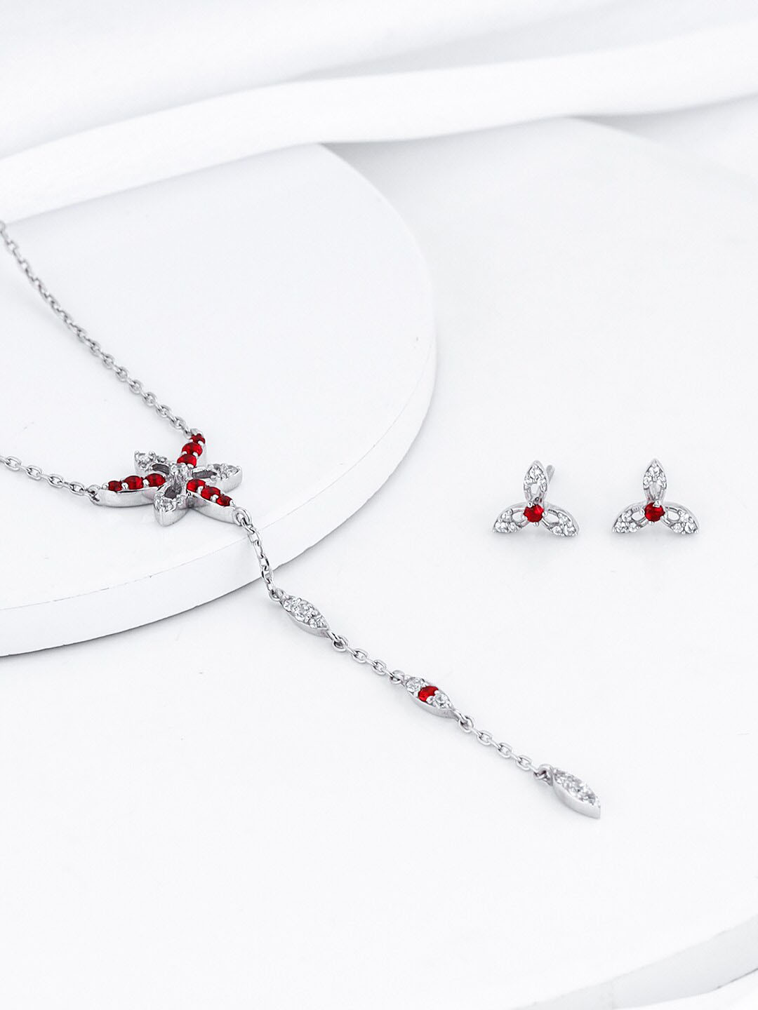 GIVA 925 Sterling Silver Rhodium-Plated Stones-Studded Heart In Heart Jewellery Set