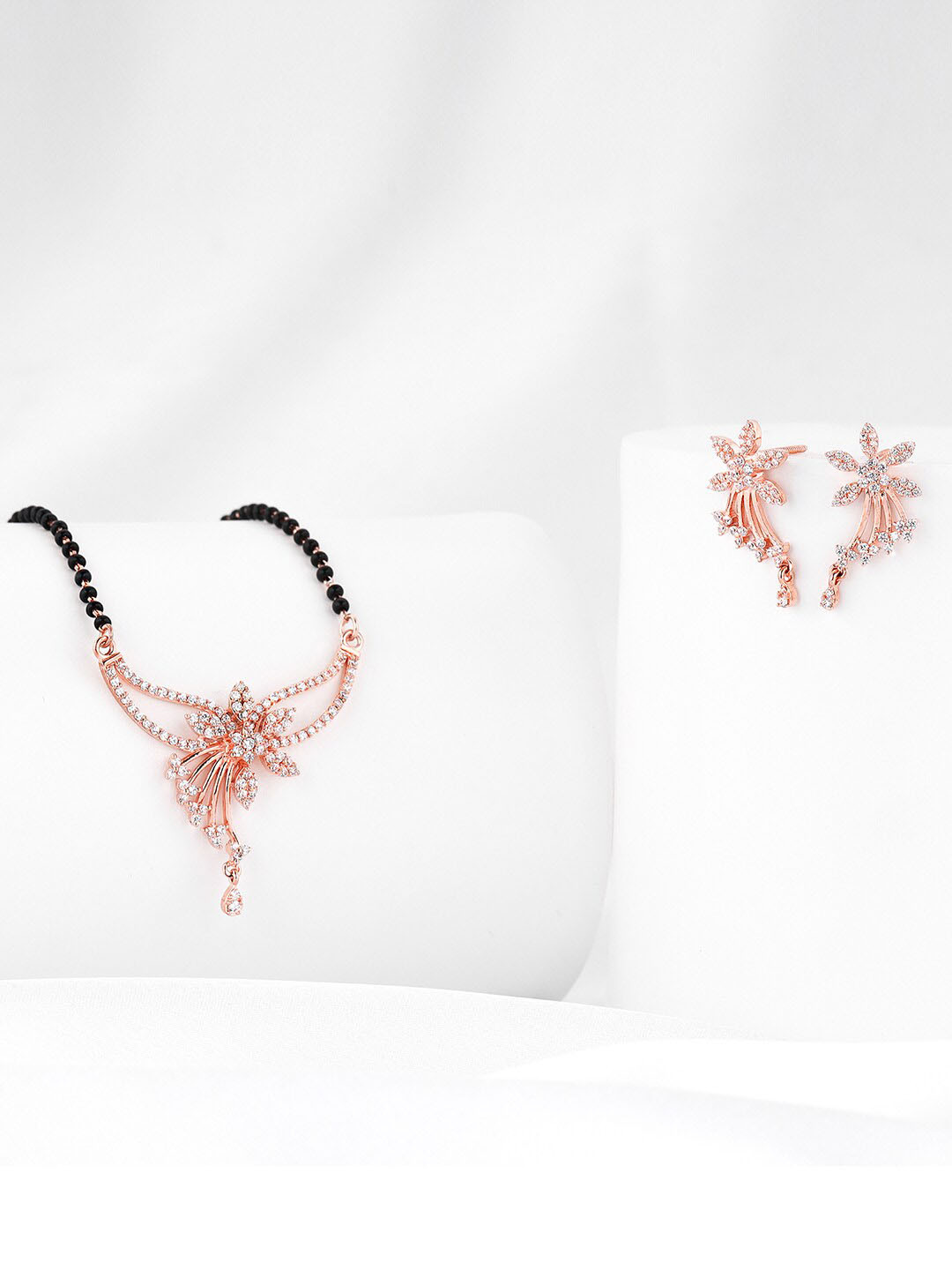 GIVA 925 Sterling Silver Rose-Gold Plated Mangalsutra With Earings