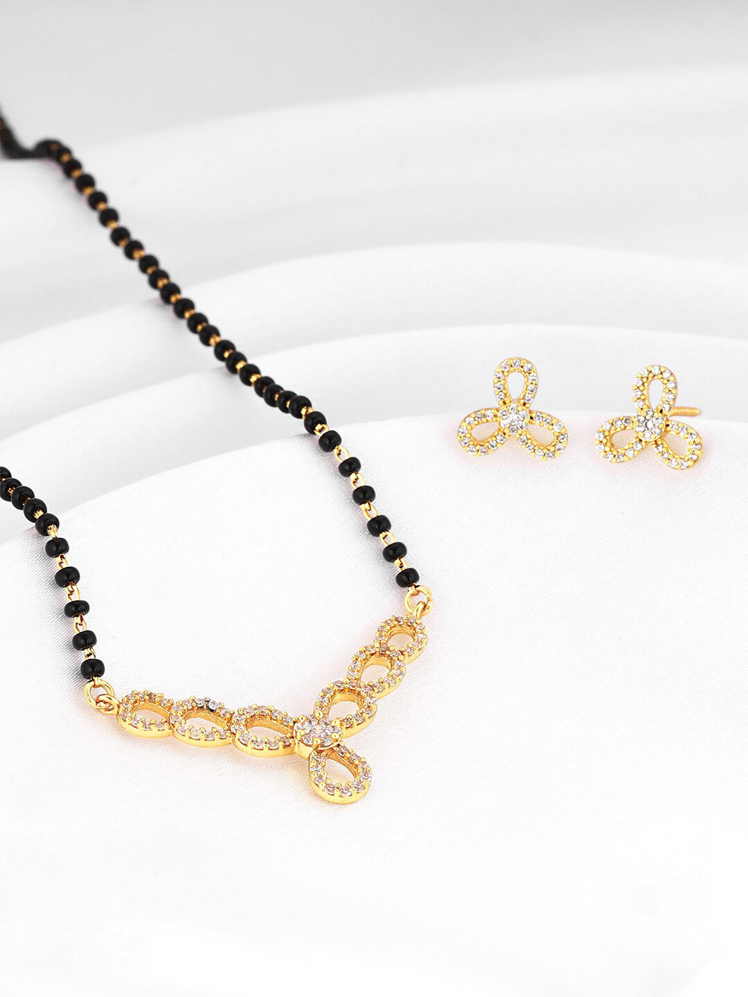 GIVA 925 Sterling Silver Gold-Plated Stone-Studded & Beaded Mangalsutra Set