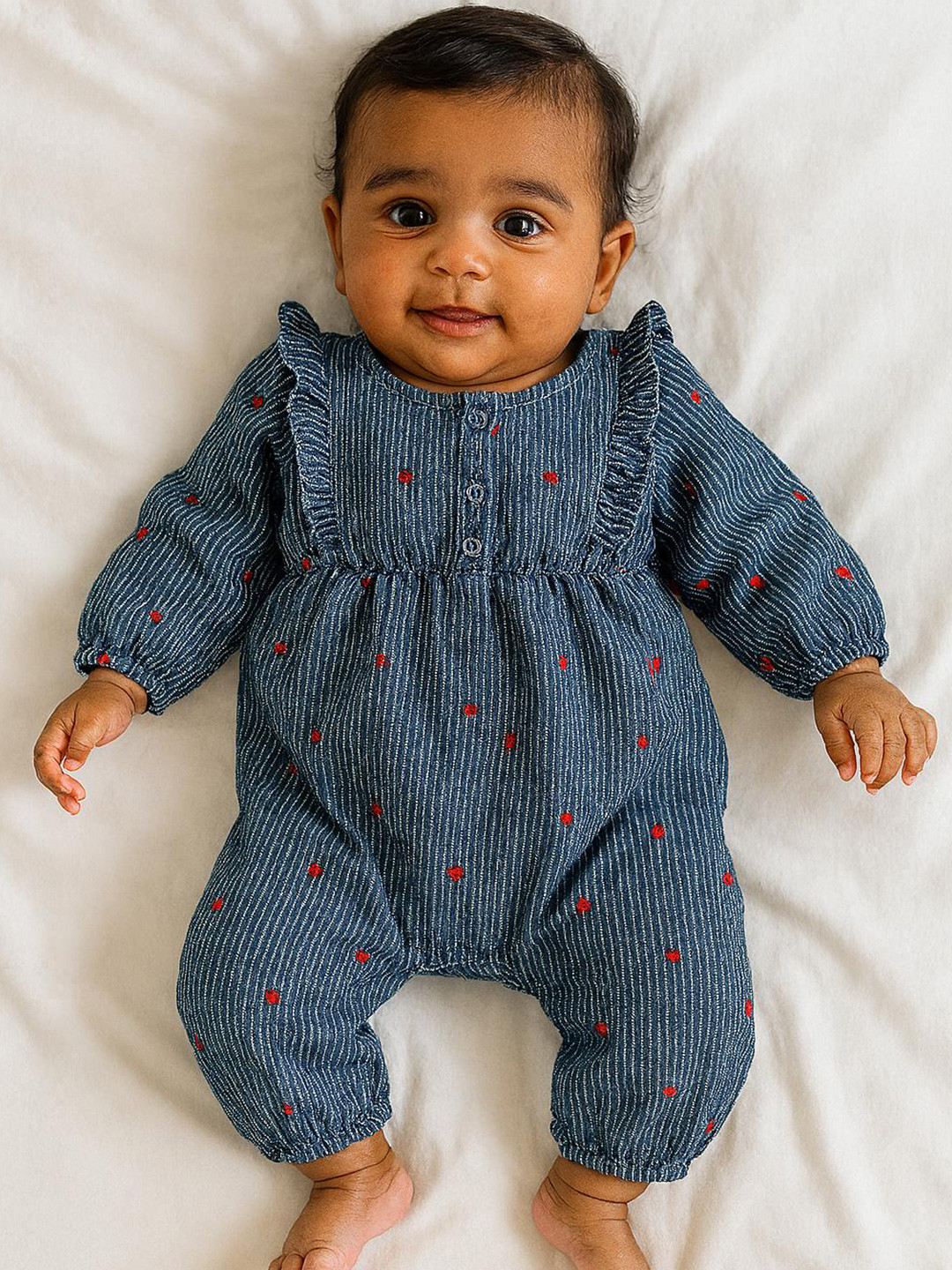 MeeMee Infants Printed Cotton Denim Romper Suits